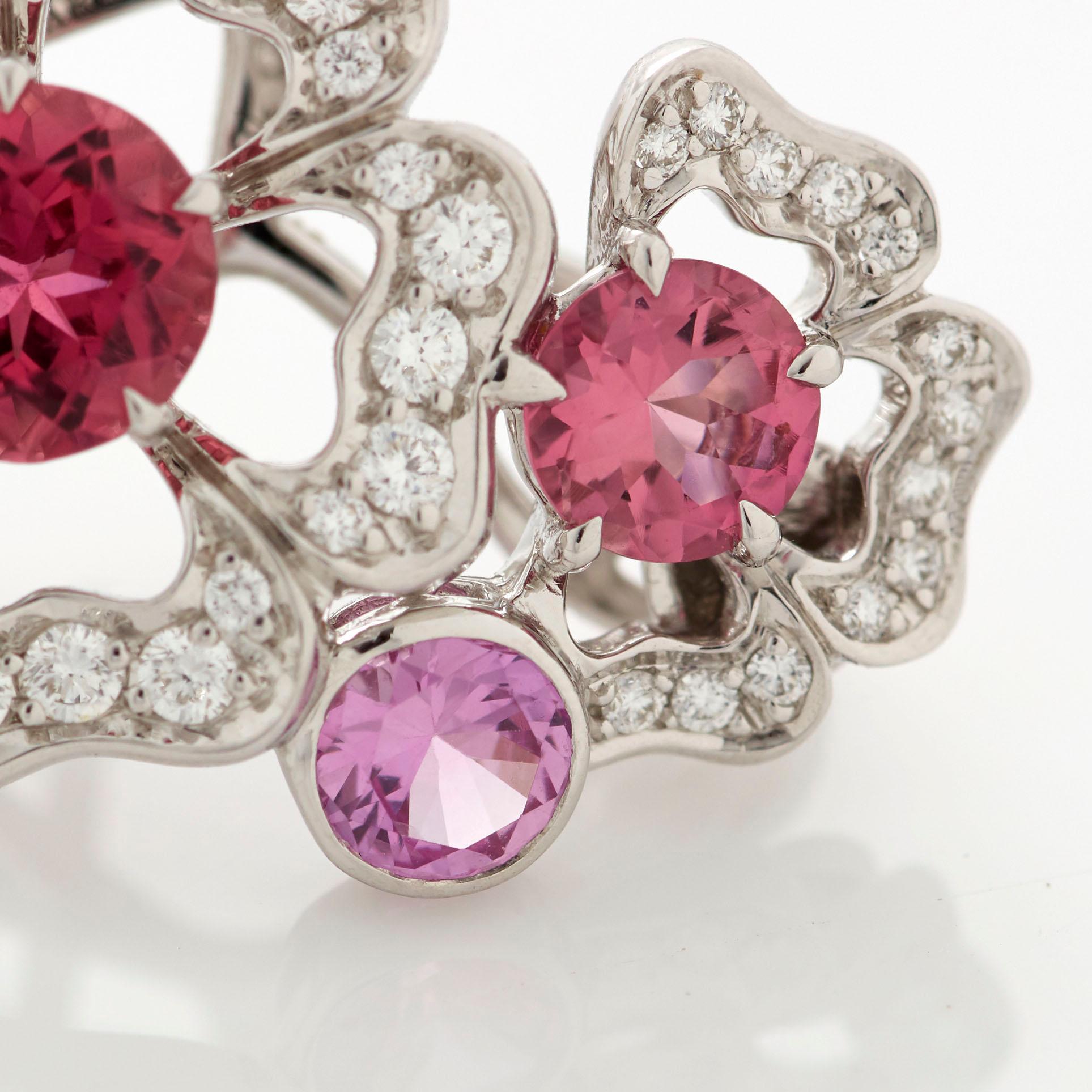 Garrard 'Tudor Rose Petal' 18 Karat White Gold Diamond & Pink Sapphire Earrings 1