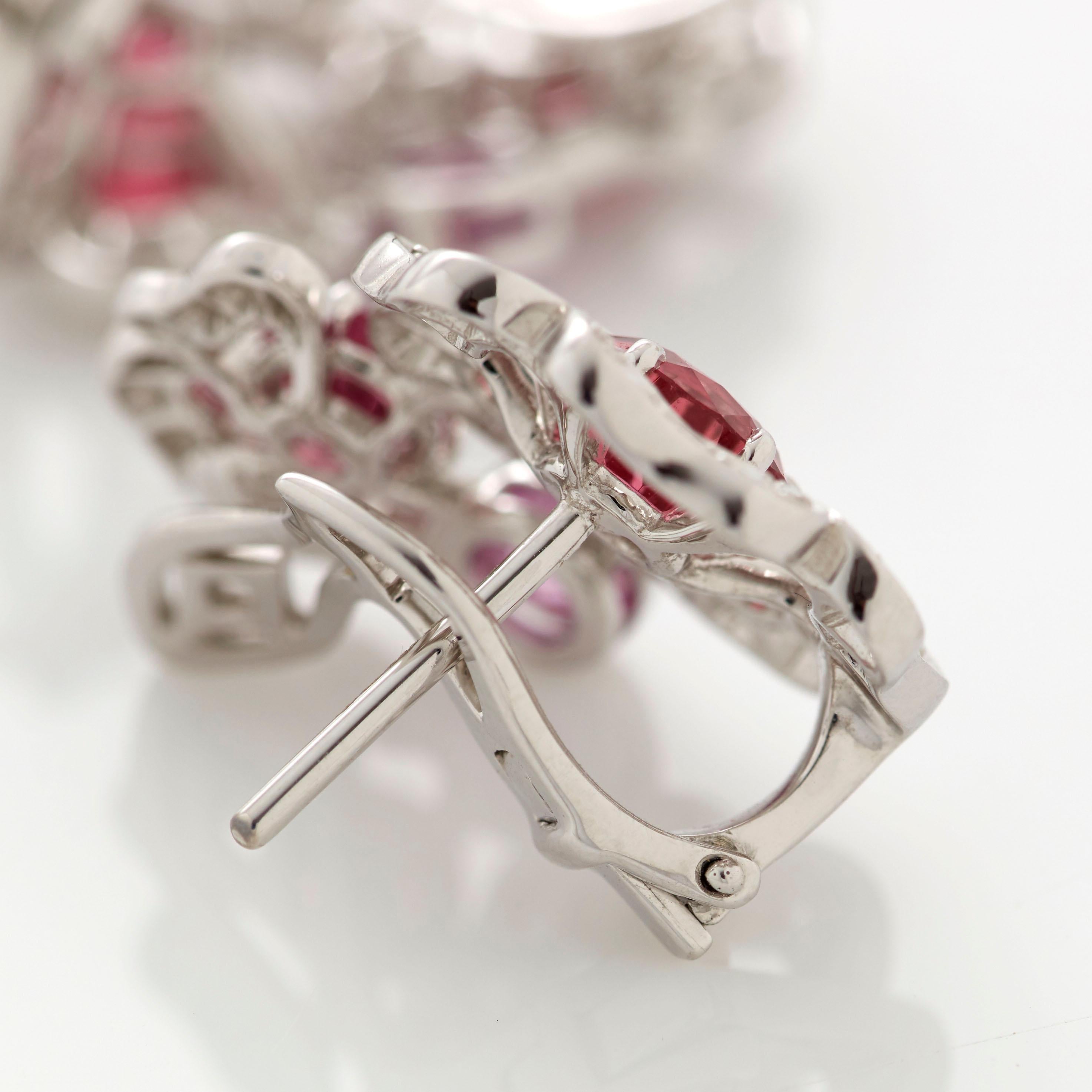 Women's or Men's Garrard 'Tudor Rose Petal' 18 Karat White Gold & Diamond Pink Sapphire Earrings For Sale
