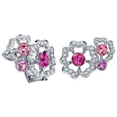 Garrard 'Tudor Rose Petal' 18 Karat White Gold & Diamond Pink Sapphire Earrings