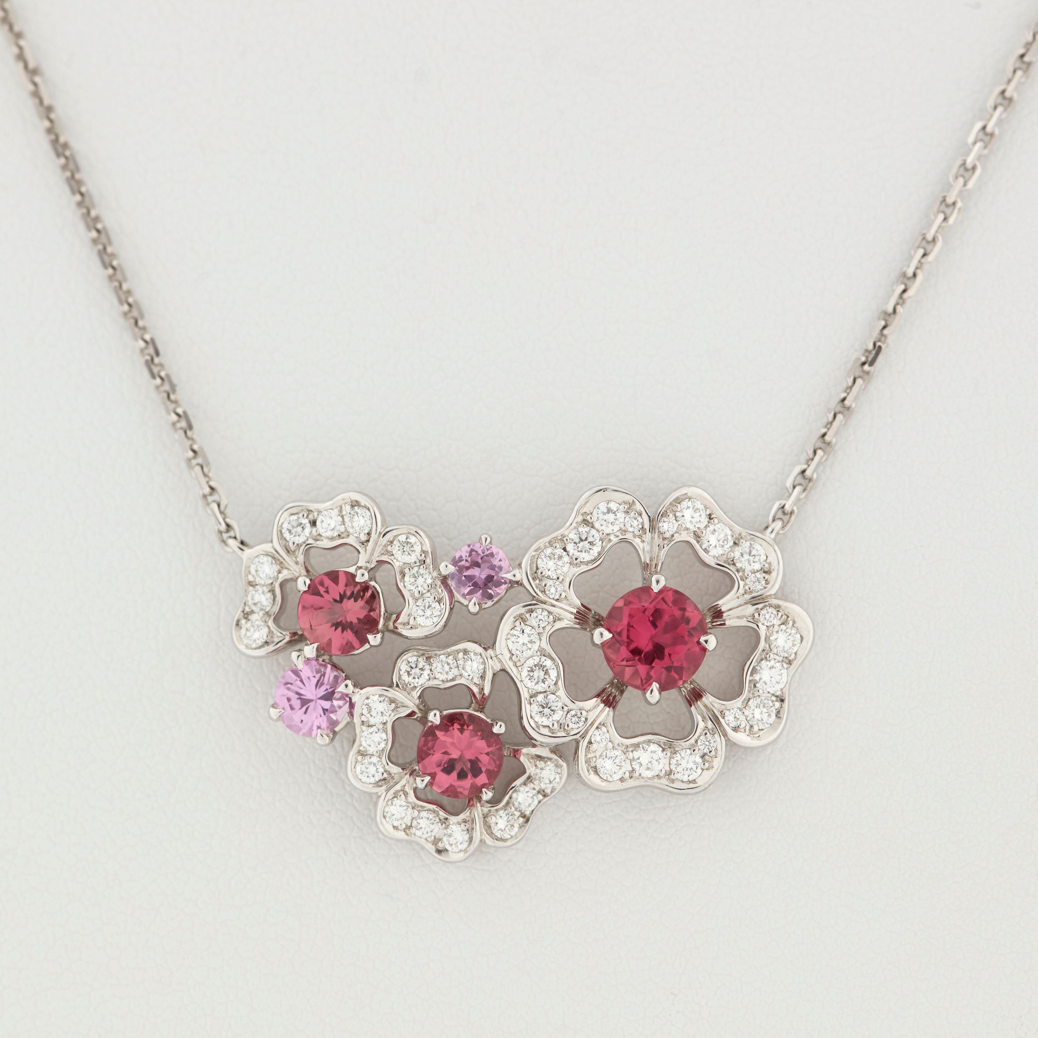 Modern Garrard 'Tudor Rose Petal' 18 Karat White Gold Diamond and Pink Sapphire Pendant For Sale