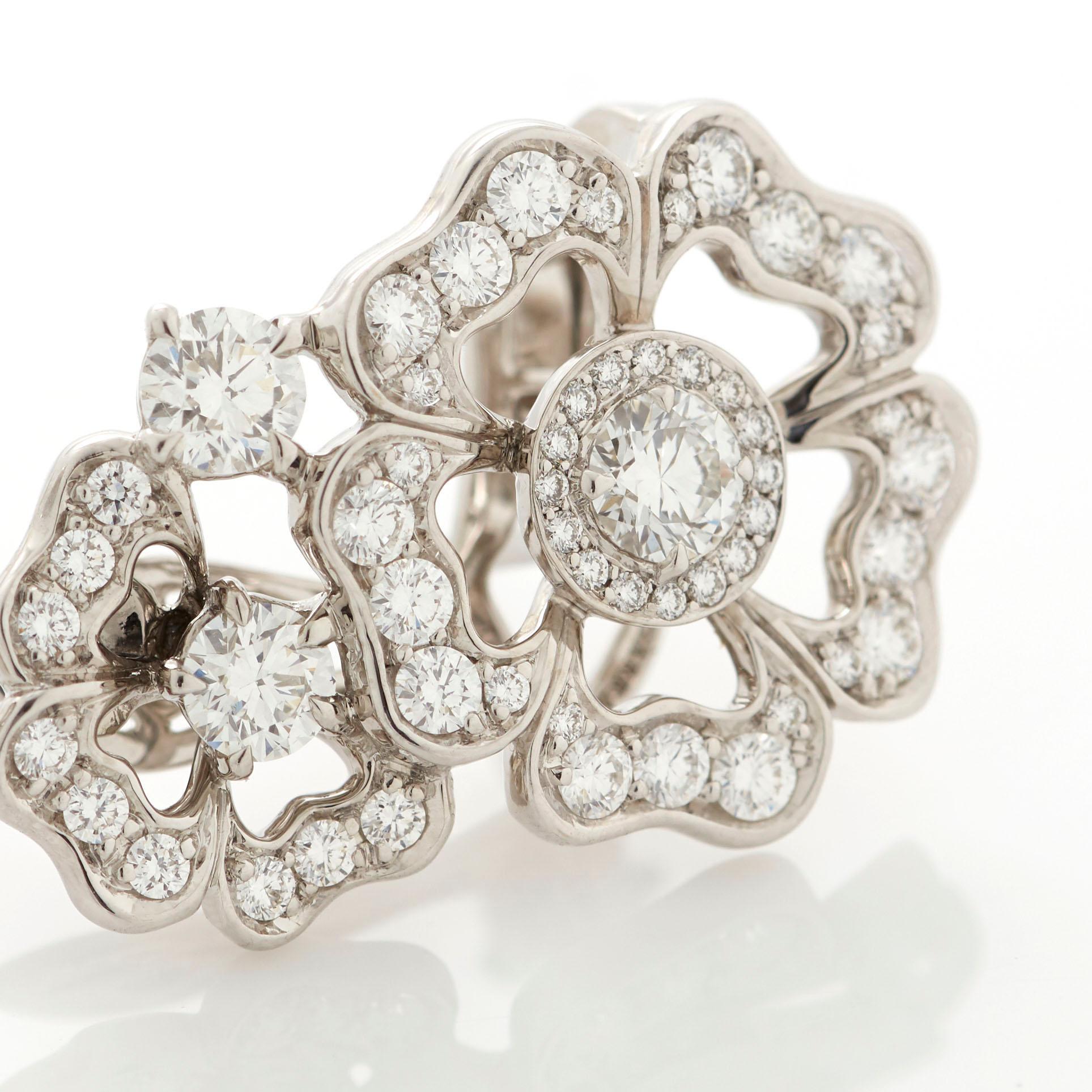 Garrard 'Tudor Rose Petal' 18 Karat White Gold White Diamond Earrings 1
