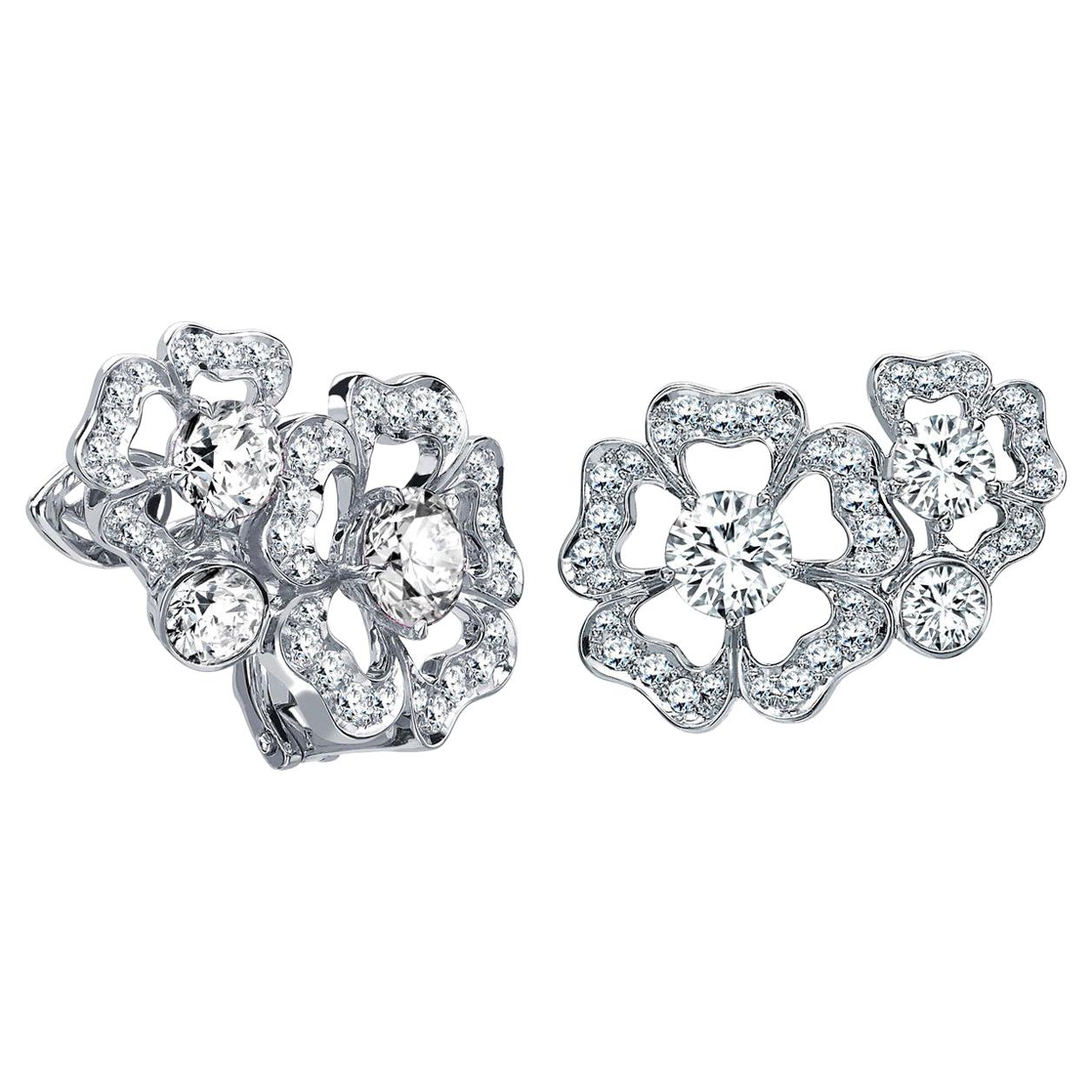 Garrard 'Tudor Rose Petal' 18 Karat White Gold White Diamond Earrings