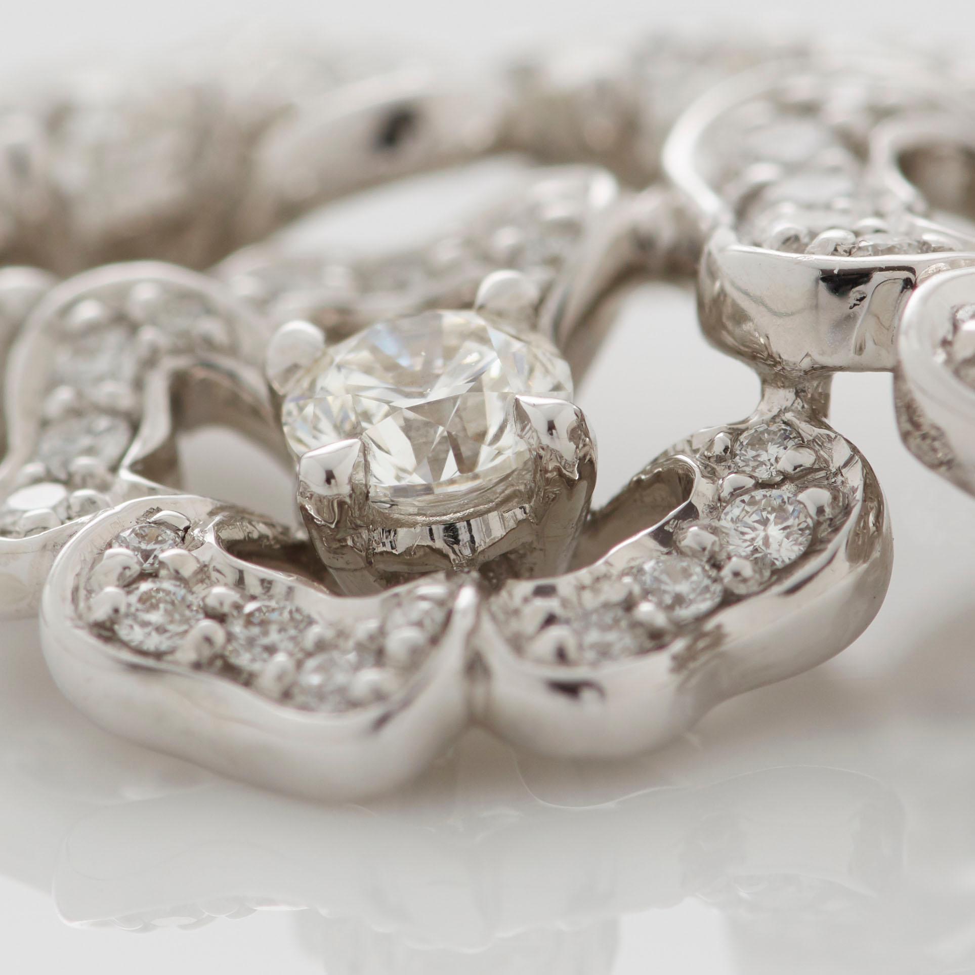 Women's Garrard 'Tudor Rose Petal' 18 Karat White Gold White Diamond Pendant For Sale