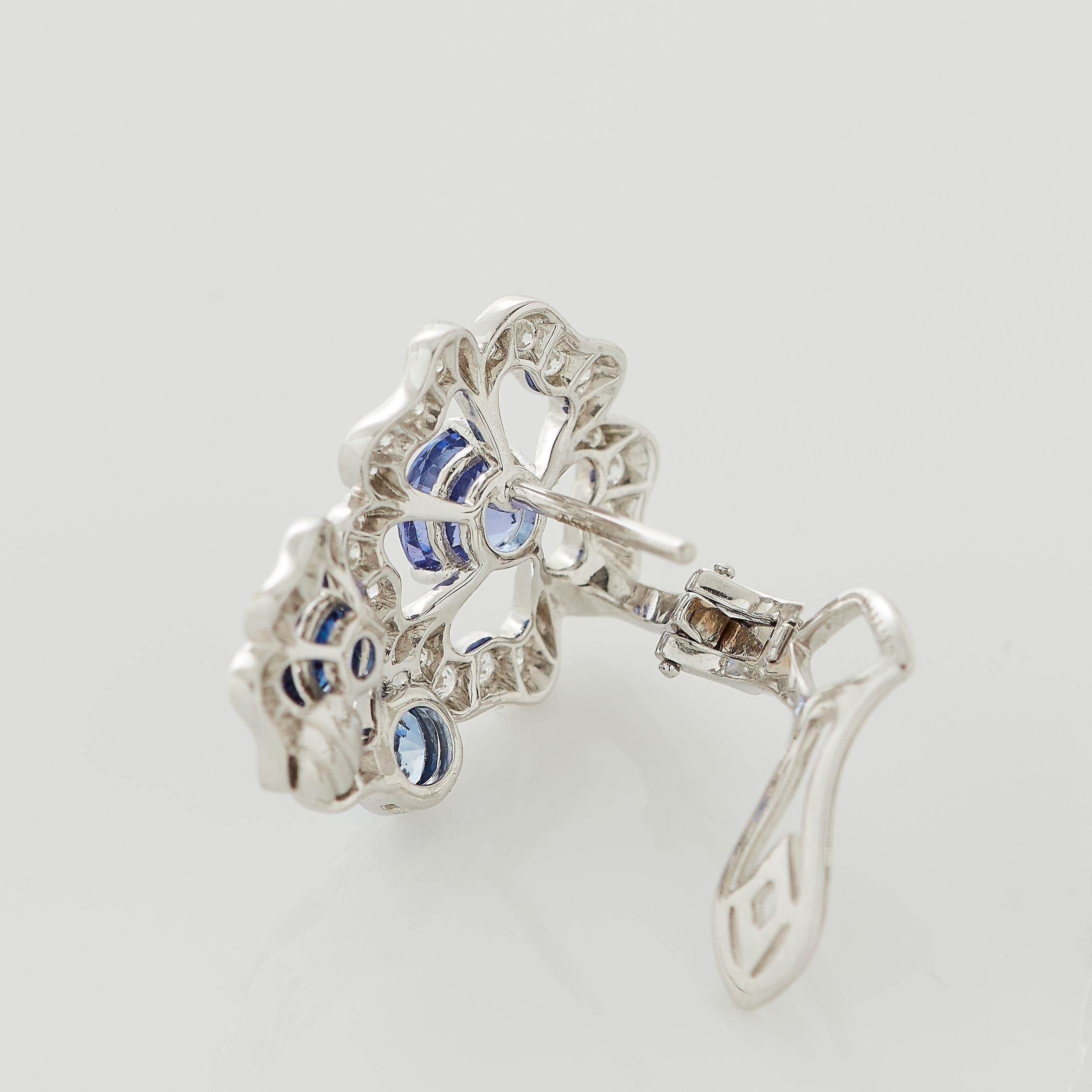 Garrard 'Tudor Rose Petal' White Diamond and Blue Sapphire Earring Climbers For Sale 1