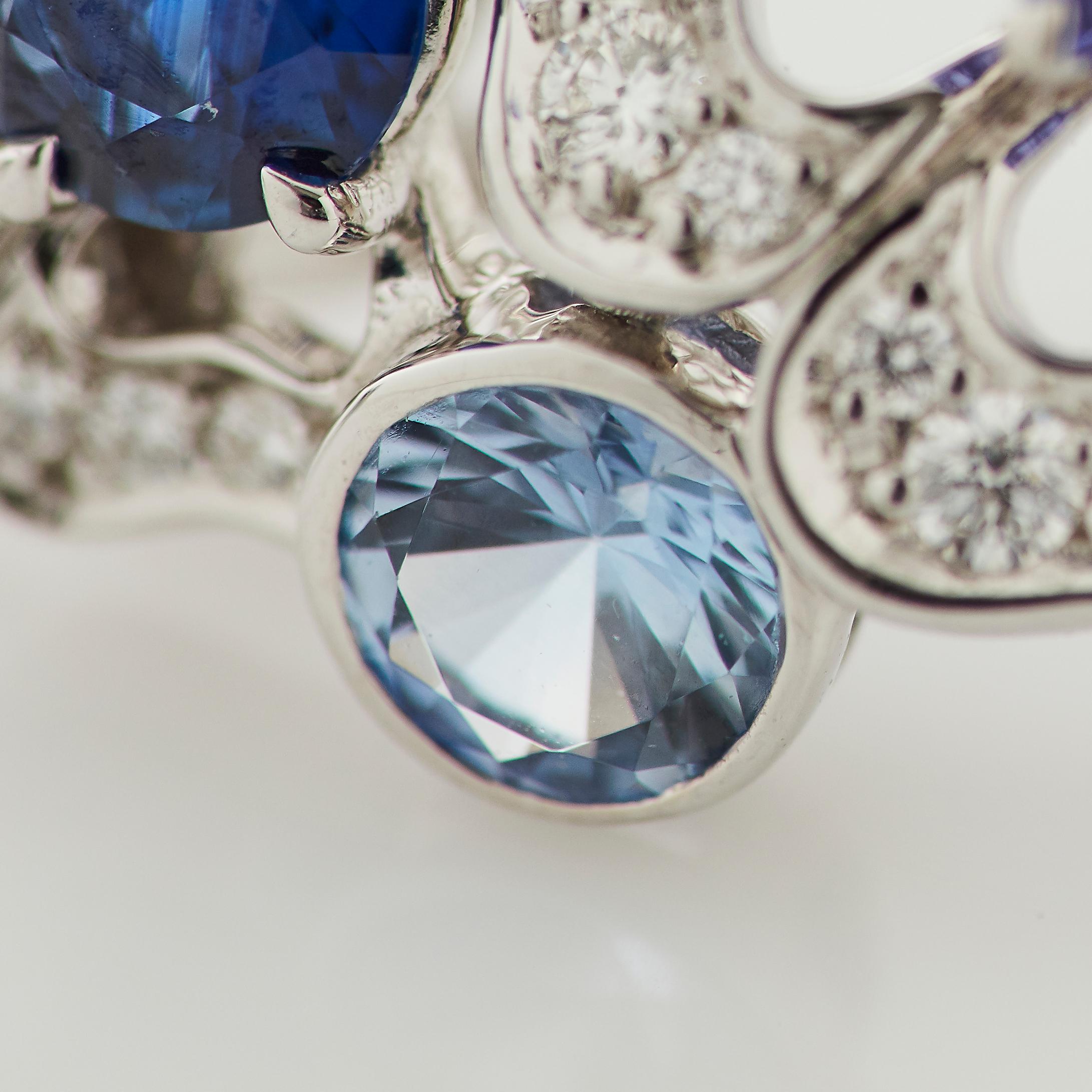 Modern Garrard 'Tudor Rose Petal' White Diamond and Blue Sapphire Earring Climbers For Sale