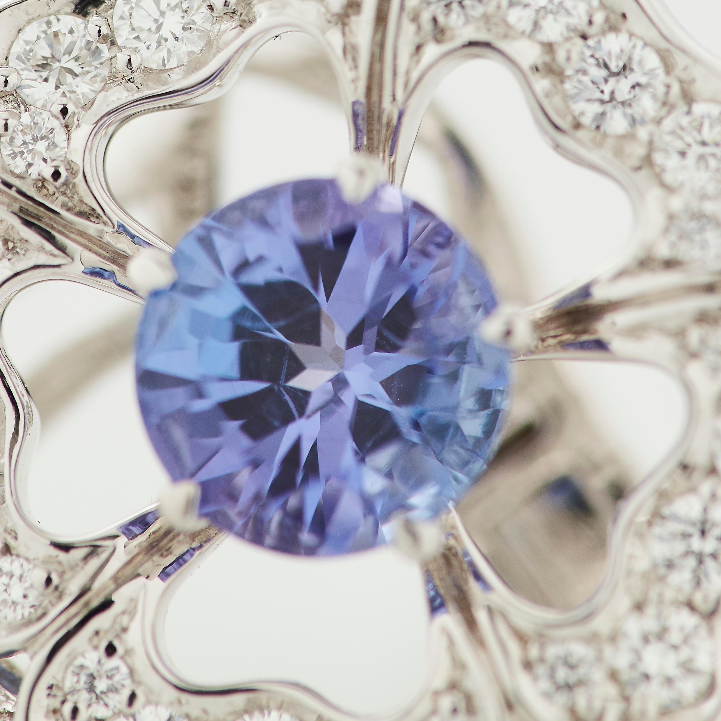 Round Cut Garrard 'Tudor Rose Petal' White Diamond and Blue Sapphire Earring Climbers For Sale