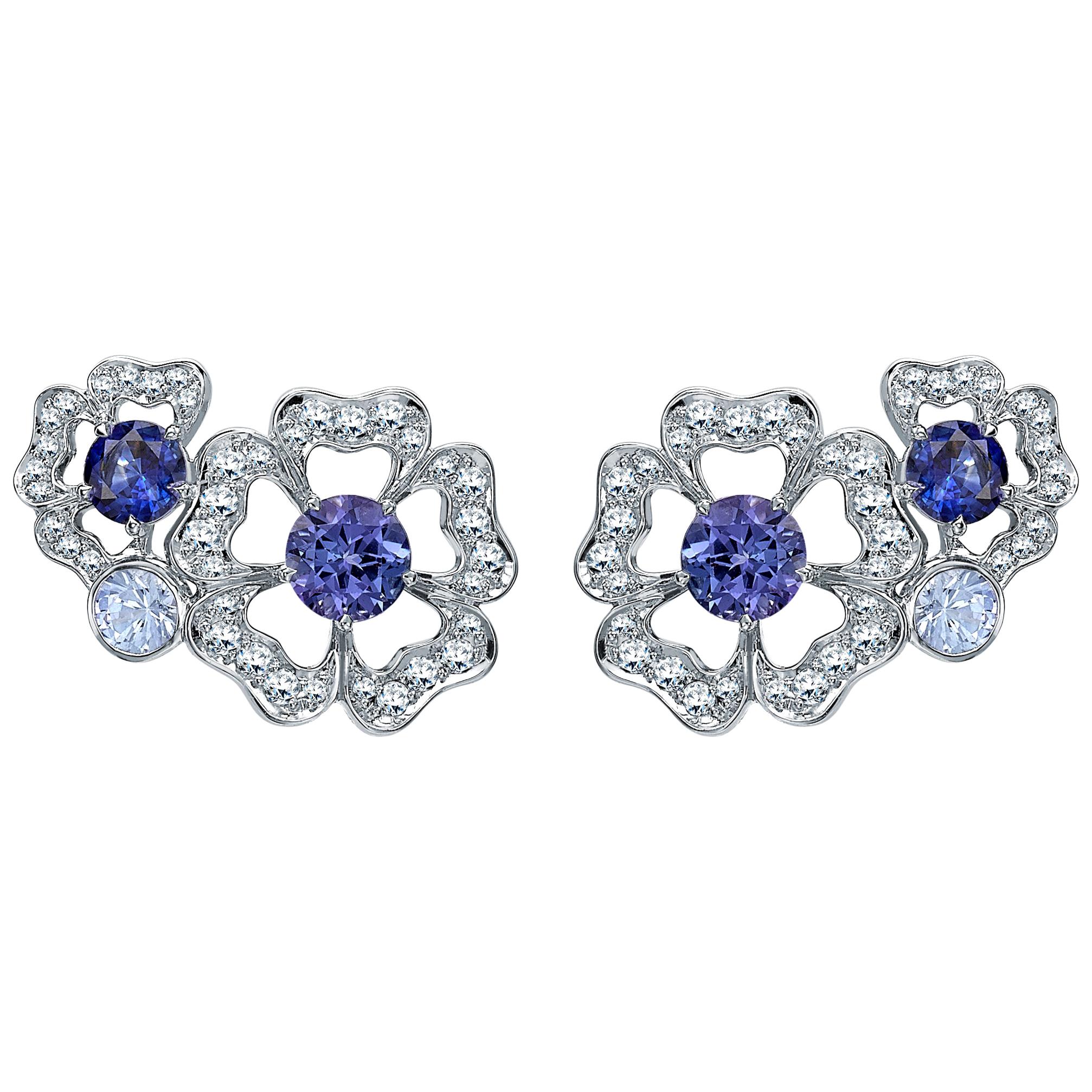 Garrard 'Tudor Rose Petal' White Diamond and Blue Sapphire Earring Climbers For Sale