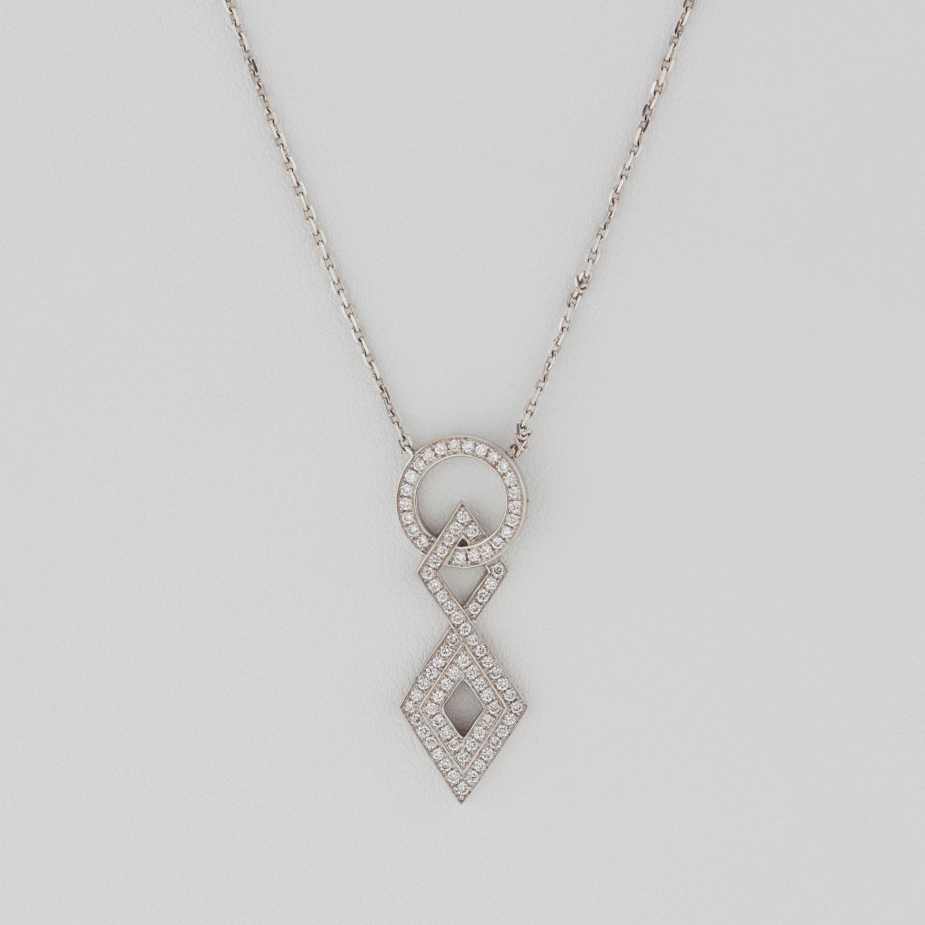 Round Cut Garrard 'Twentyfour' 18 Karat White Gold White Diamond Vertical Pendant For Sale