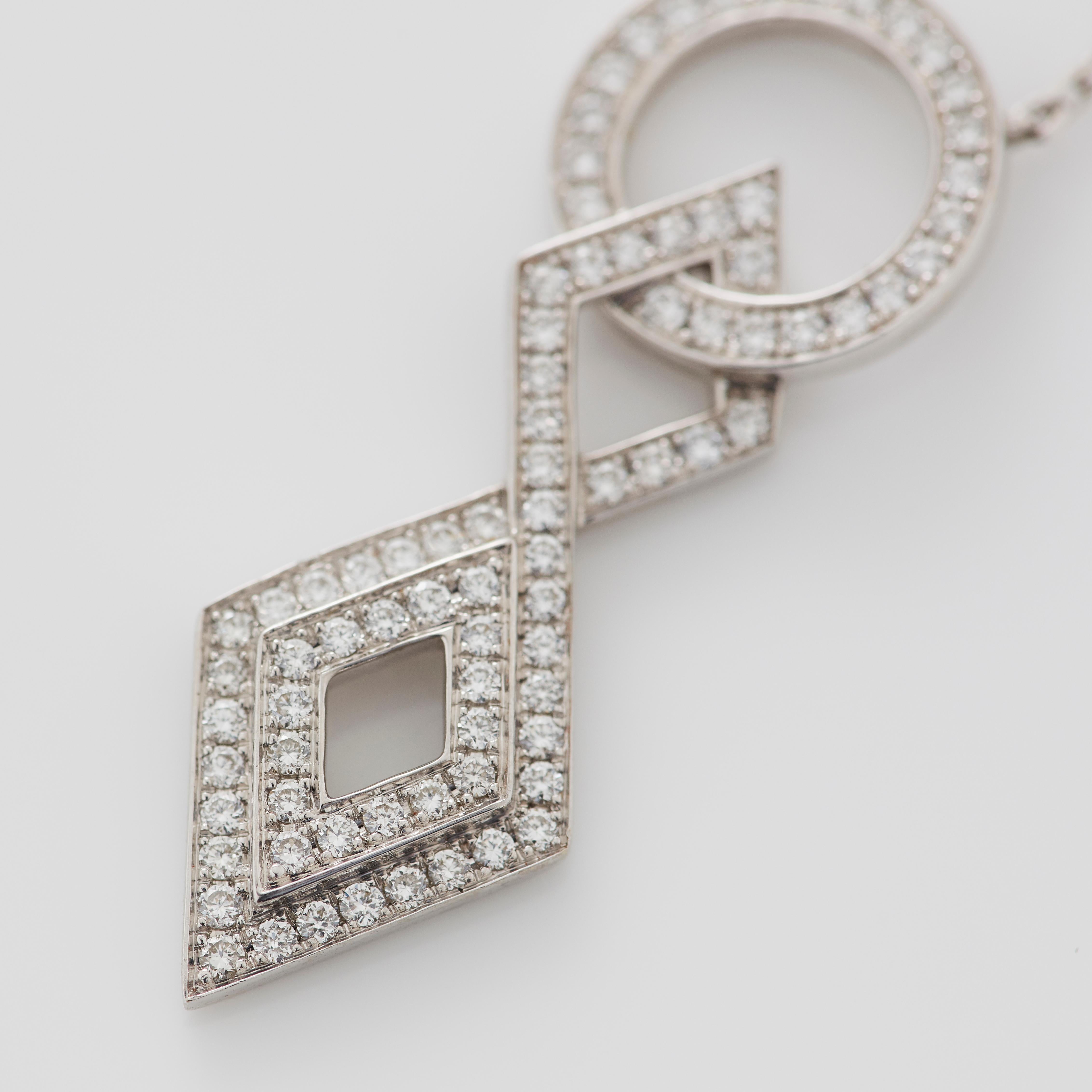 Garrard 'Twentyfour' 18 Karat White Gold White Diamond Vertical Pendant In New Condition For Sale In London, London