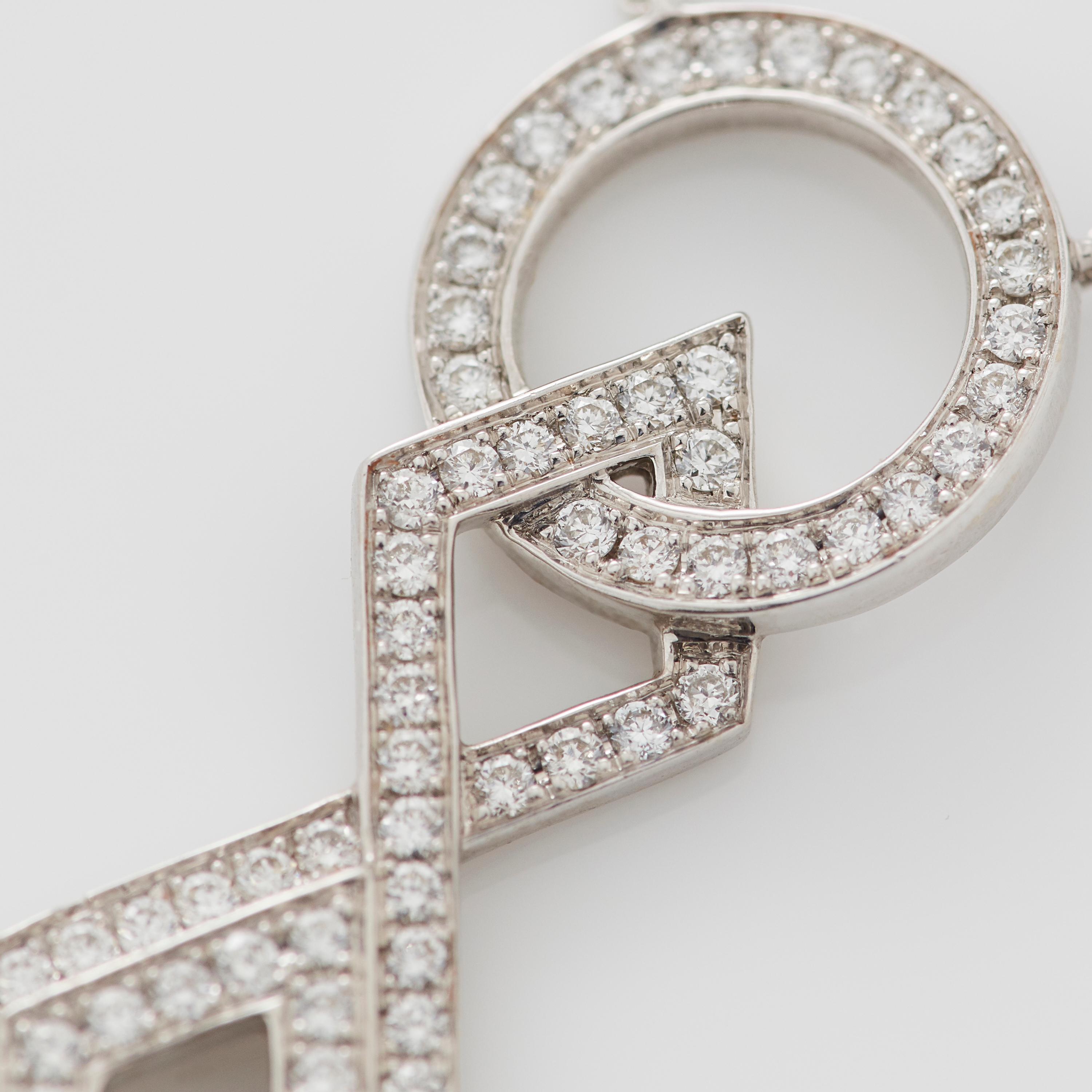 Women's or Men's Garrard 'Twentyfour' 18 Karat White Gold White Diamond Vertical Pendant For Sale