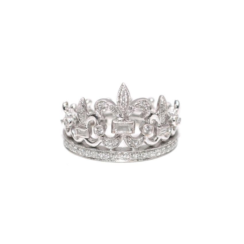 Women's or Men's Garrard White Gold Diamond Crown Ring - Size 5 For Sale