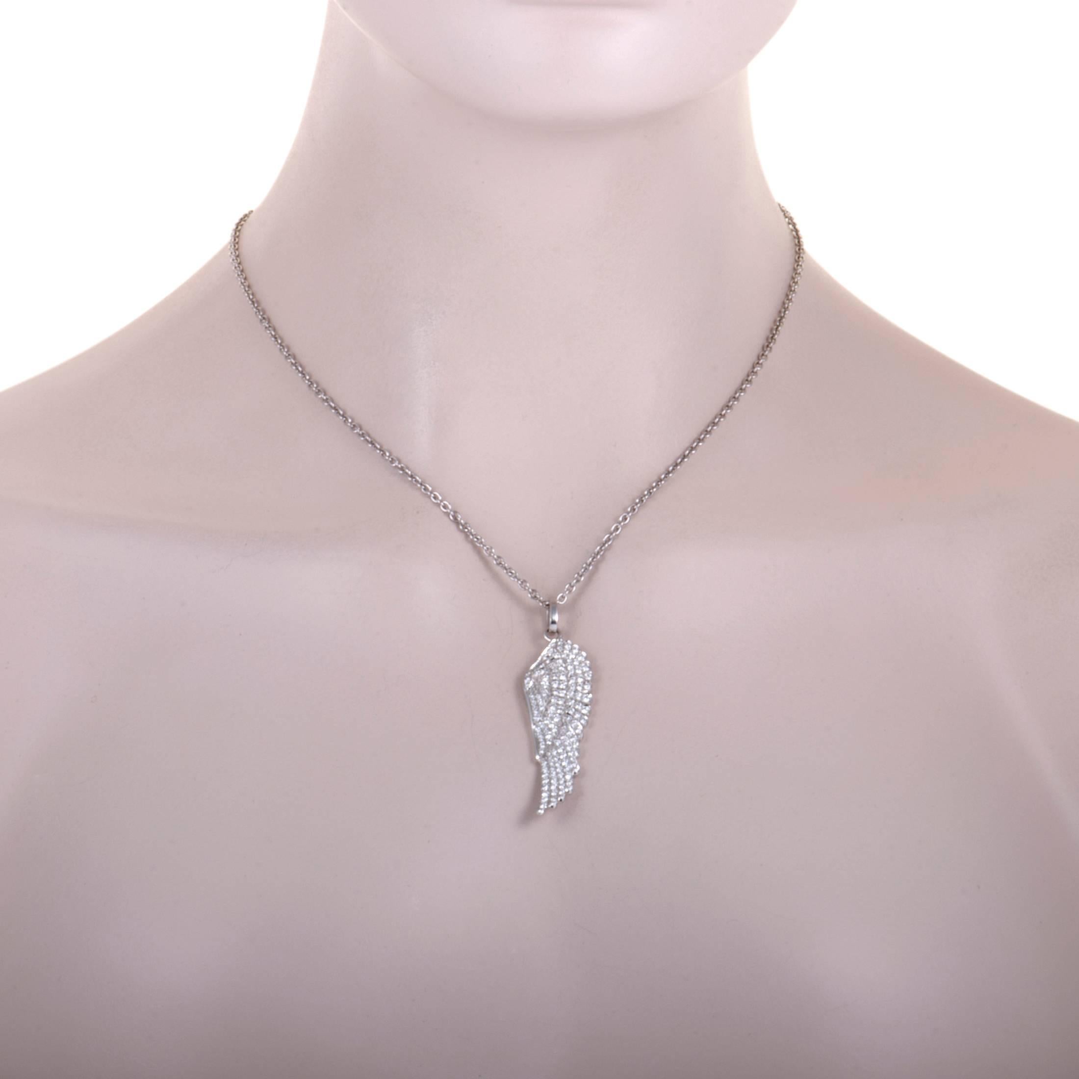 Perfectly appropriate for the appealing motif of a wonderful wing, the astonishing setting of lustrous diamonds totaling 1.70 carats produces eye-catching allure and everlasting brilliance in this mesmerizing 18K white gold necklace from