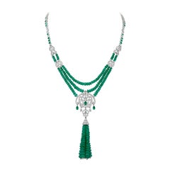 Garrard High Jewellery Iconic 73.6ct Emerald Tassel Beaded GIA Diamond Necklace 