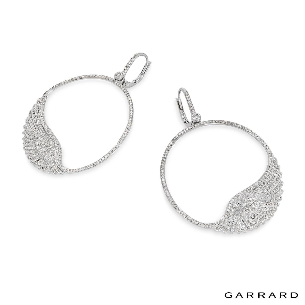 Round Cut Garrard White Gold Wings Classic Diamond Earrings For Sale