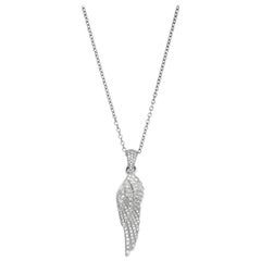 Garrard Wings 18 Karat White Gold Drop Pendant with Round White Diamond