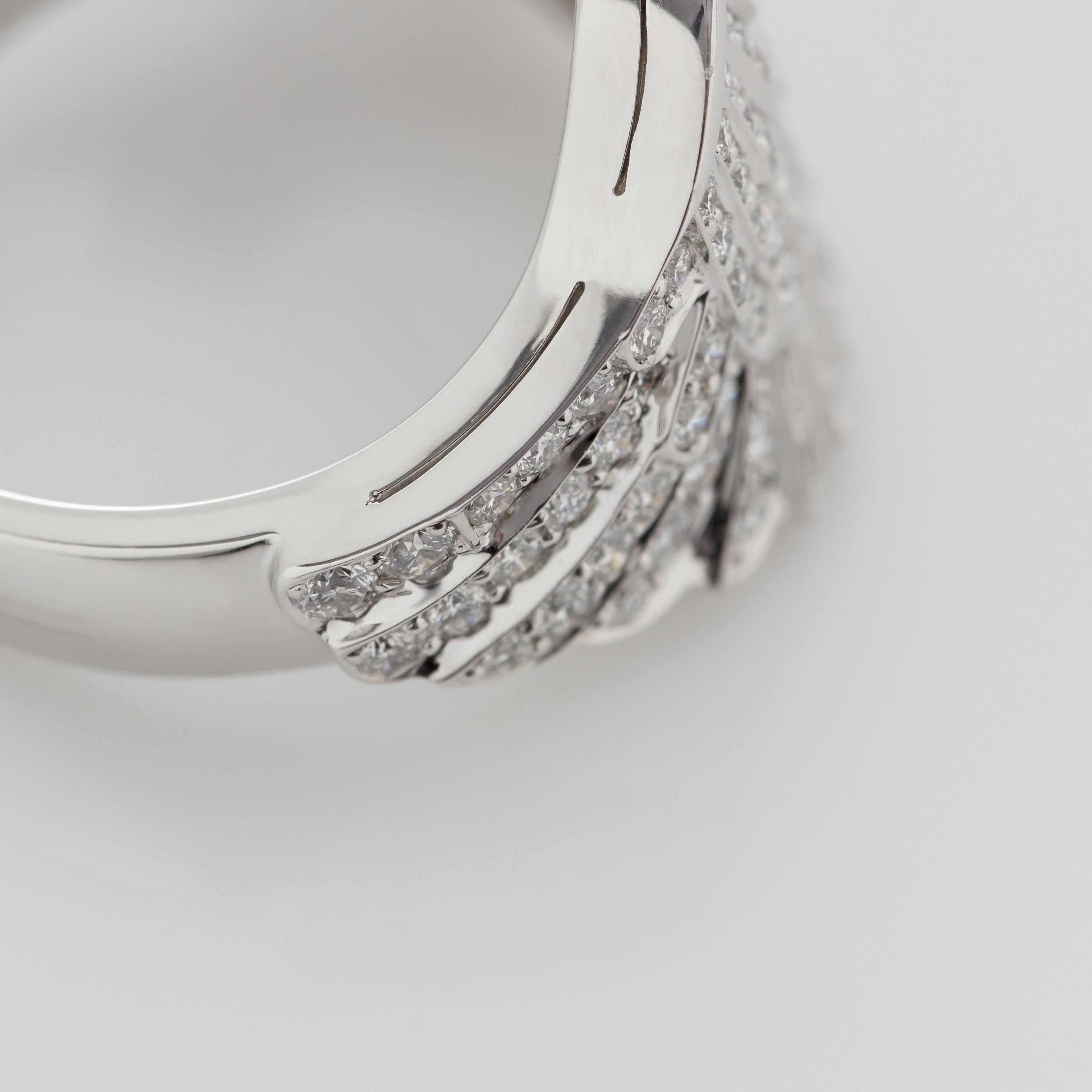 Women's or Men's Garrard 'Wings Classic' 18 Karat White Gold White Diamond Large Ring For Sale