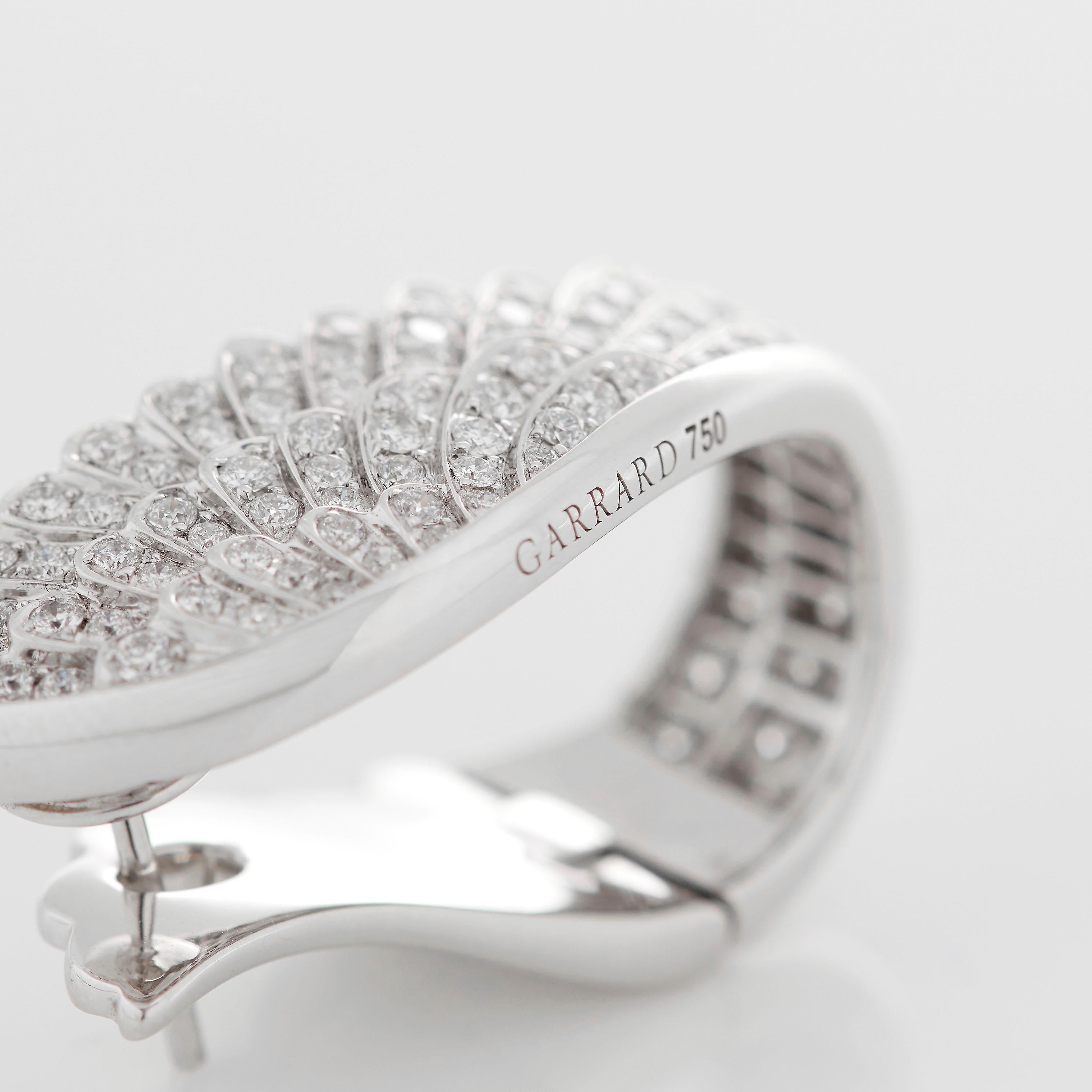 Garrard 'Wings Classic' 18 Karat White Gold White Diamond Wrap Earrings In New Condition In London, London
