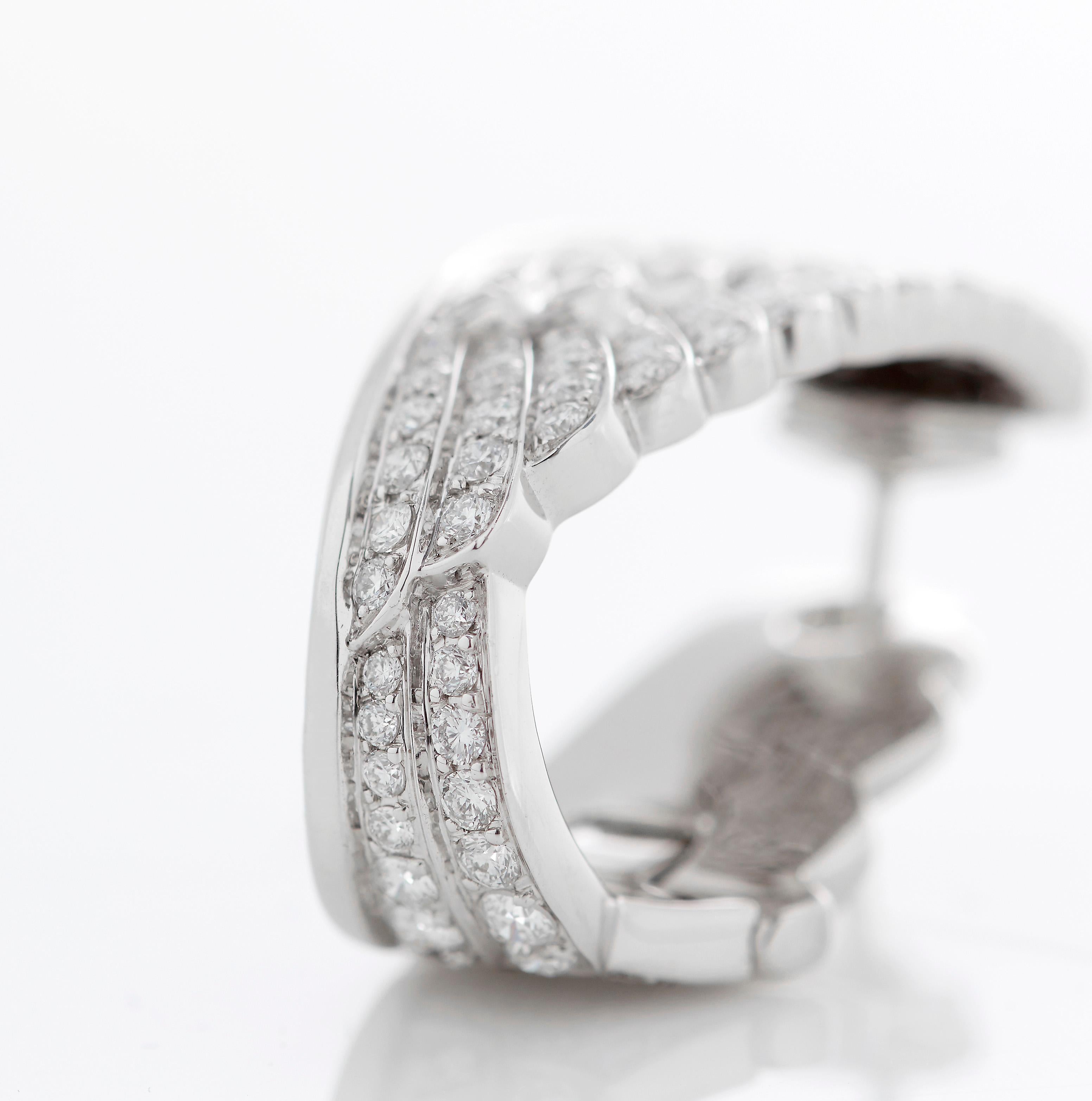 Women's or Men's Garrard 'Wings Classic' 18 Karat White Gold White Diamond Wrap Earrings