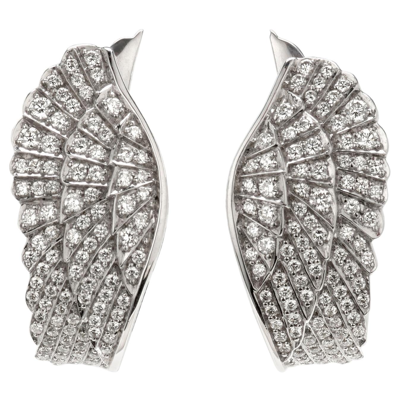 Garrard 'Wings Classic' 18 Karat White Gold White Diamond Wrap Earrings