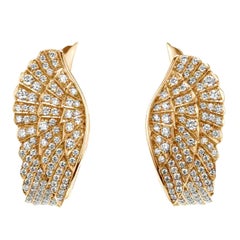 Garrard 'Wings Classic' 18 Karat Yellow Gold White Diamond Earrings
