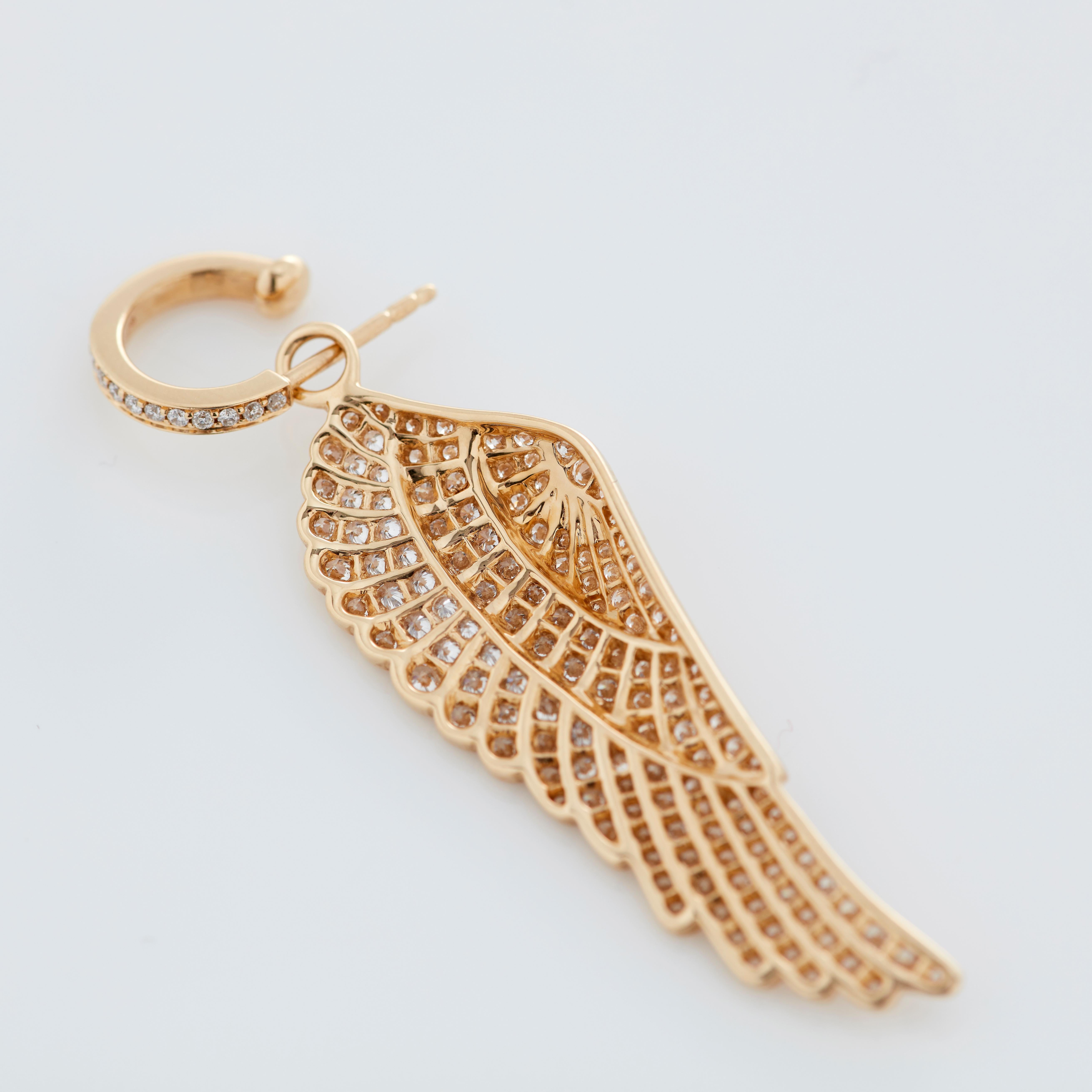 Garrard 'Wings Classic' 18 Karat Yellow Gold White Diamond Large Earrings For Sale 3