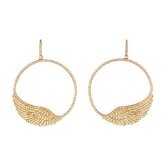 Garrard 'Wings Classic' 18 Karat Yellow Gold White Diamond Large Hoop Earrings