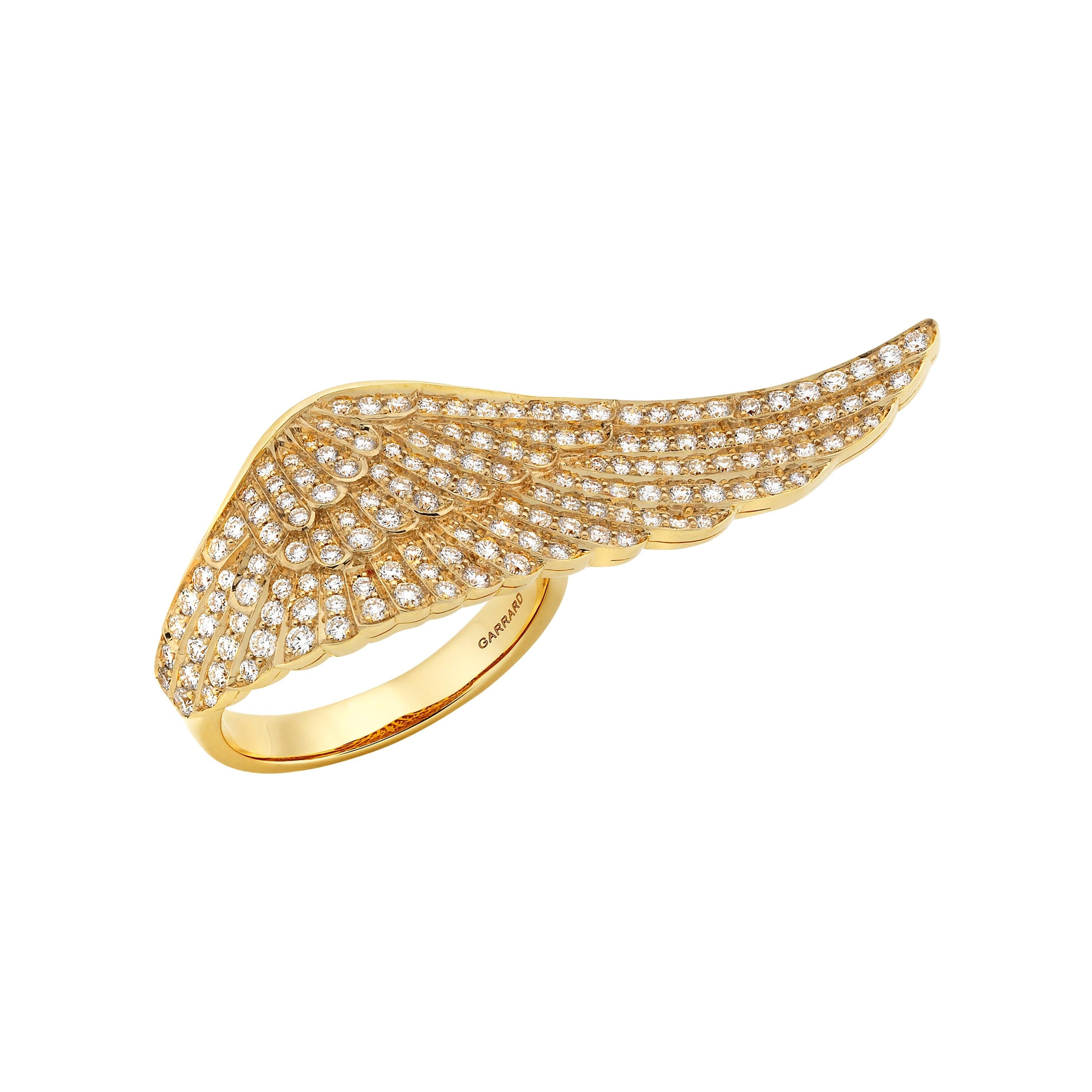 Garrard 'Wings Classic' 18 Karat Yellow Gold White Diamond Large Ring For Sale