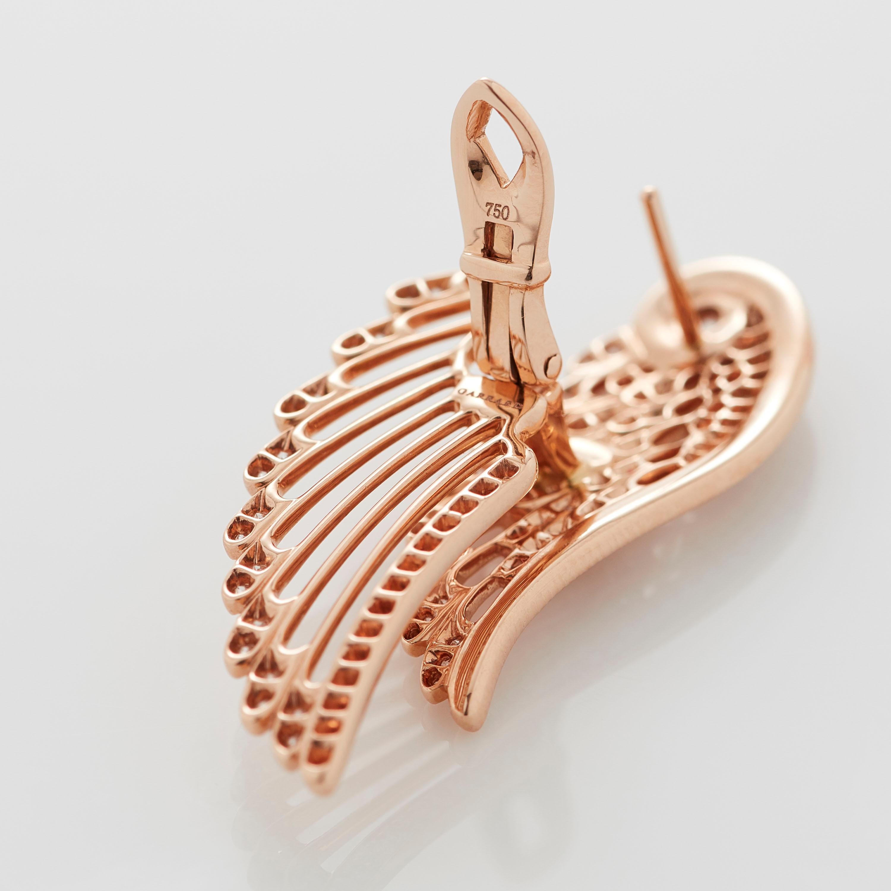 Garrard 'Wings Embrace' 18 Karat Rose Gold White Diamond Double Earrings In New Condition For Sale In London, London