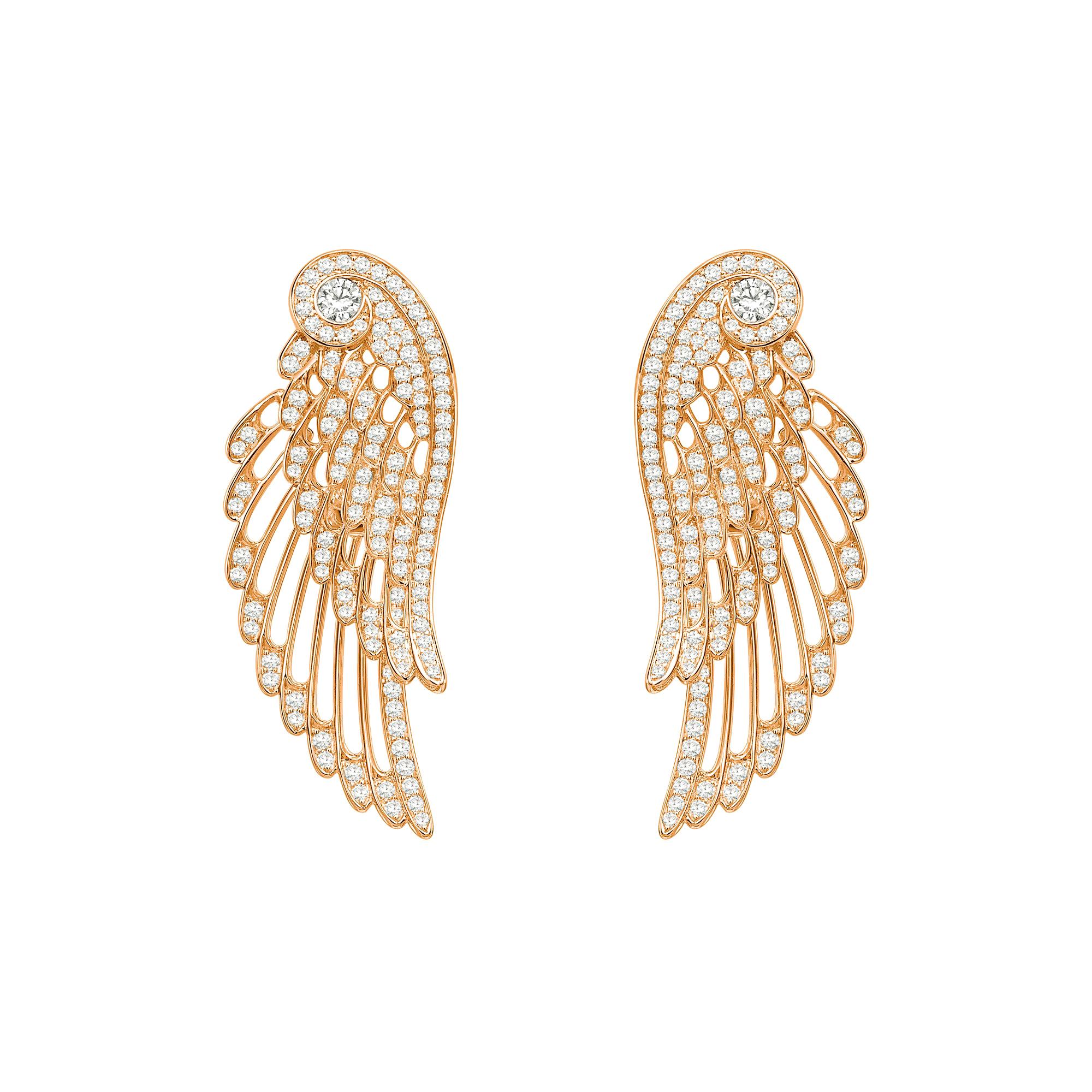 Garrard 'Wings Embrace' 18 Karat Rose Gold White Diamond Double Earrings For Sale