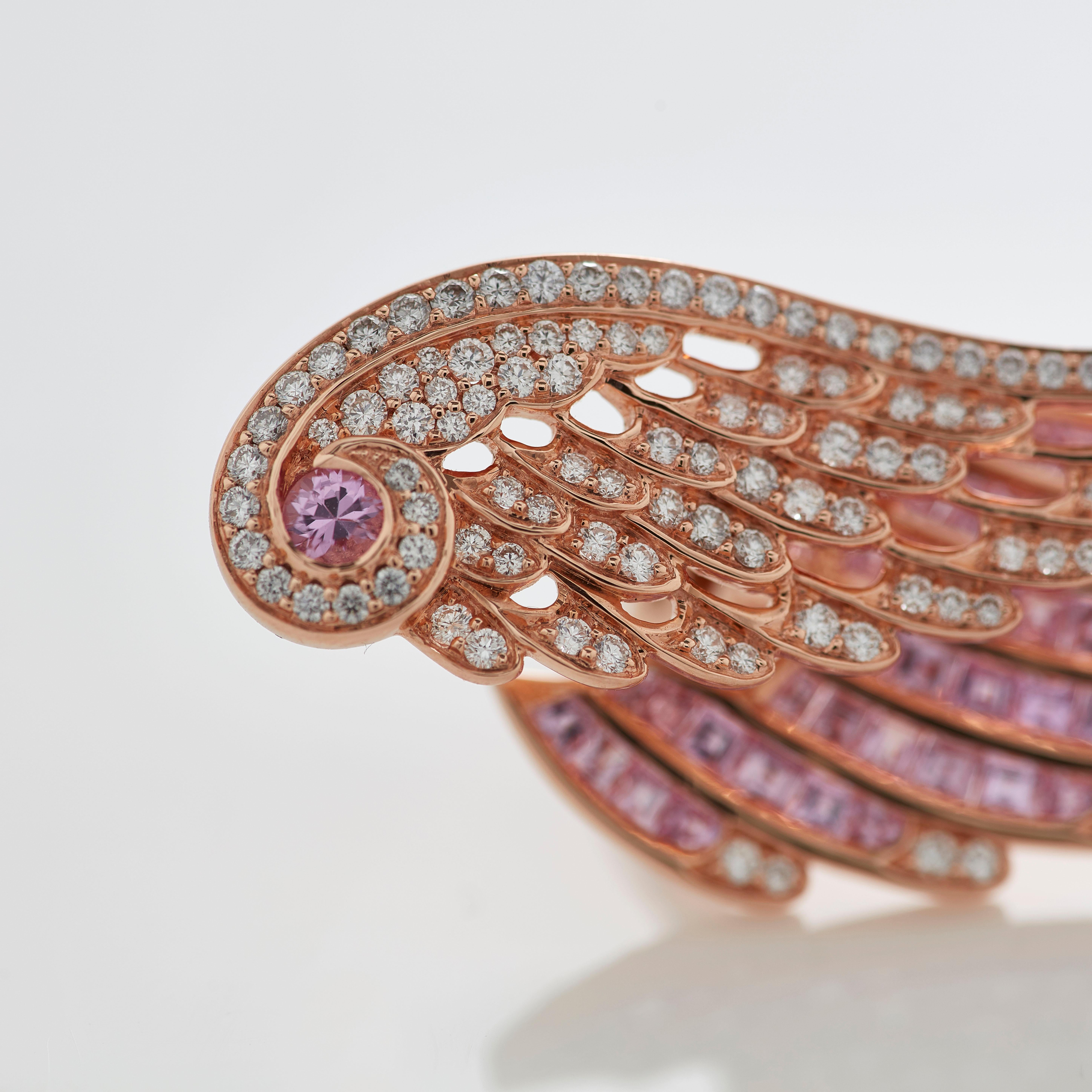Modern Garrard 'Wings Embrace' 18 Karat Rose Gold White Diamond Pink Sapphire Earrings For Sale