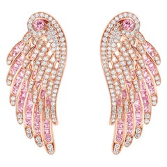 Garrard 'Wings Embrace' 18 Karat Rose Gold White Diamond Pink Sapphire Earrings