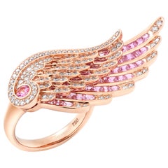 Garrard 'Wings Embrace' 18 Karat Rose Gold White Diamond Pink Sapphire Ring