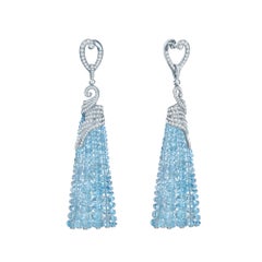 Garrard Wings Embrace 18 Karat White Gold Aquamarine Bead Tassel Drop Earrings 