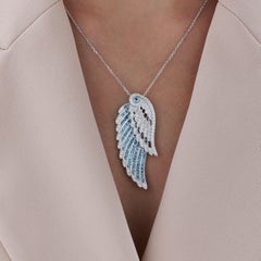 Garrard 'Wings Embrace' 18 Karat White Gold Diamond Aquamarine Double Pendant
