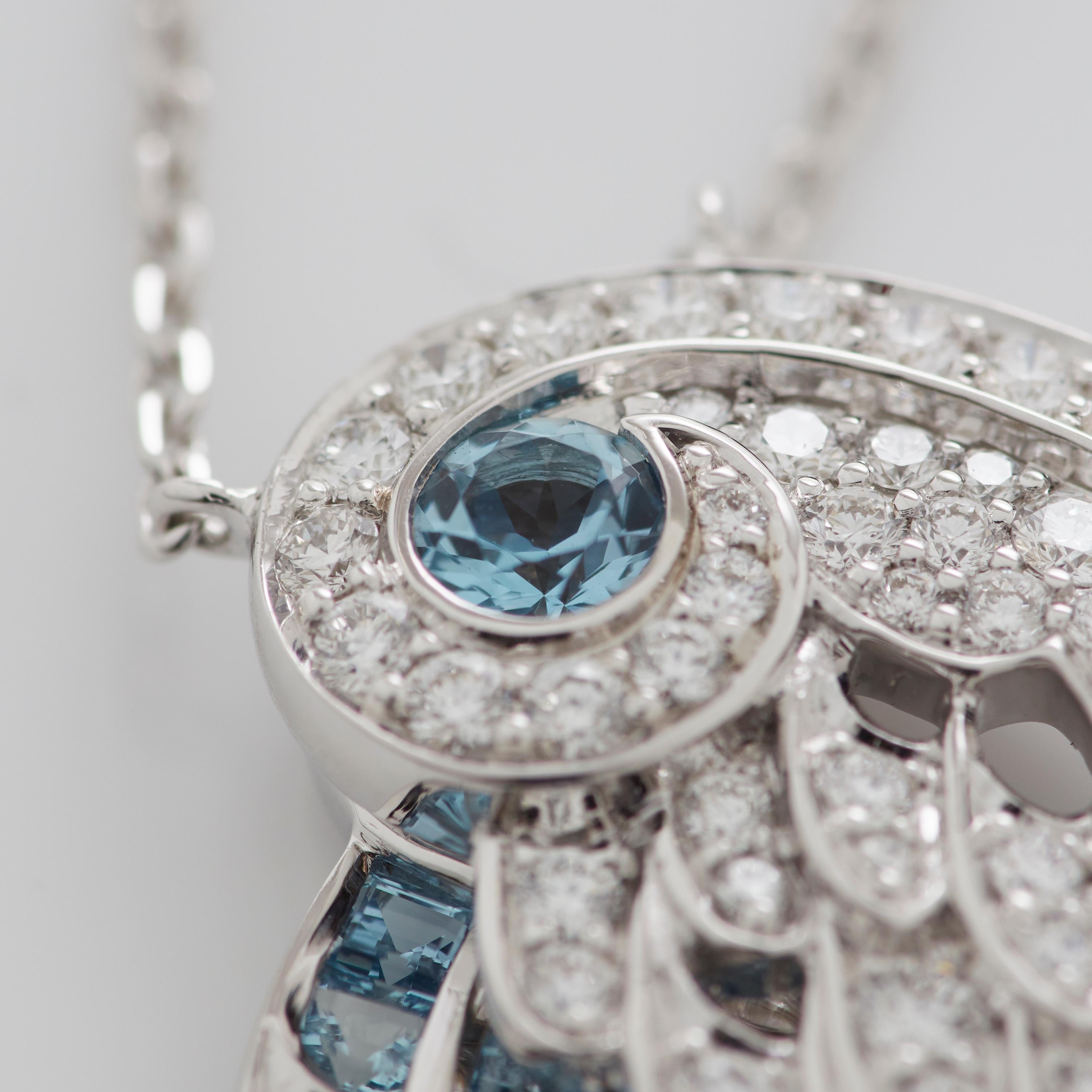 Garrard 'Wings Embrace' 18 Karat White Gold Diamond Aquamarine Double Pendant For Sale 2
