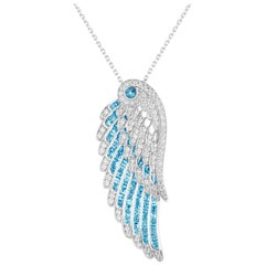 Garrard 'Wings Embrace' 18 Karat White Gold Diamond Aquamarine Double Pendant