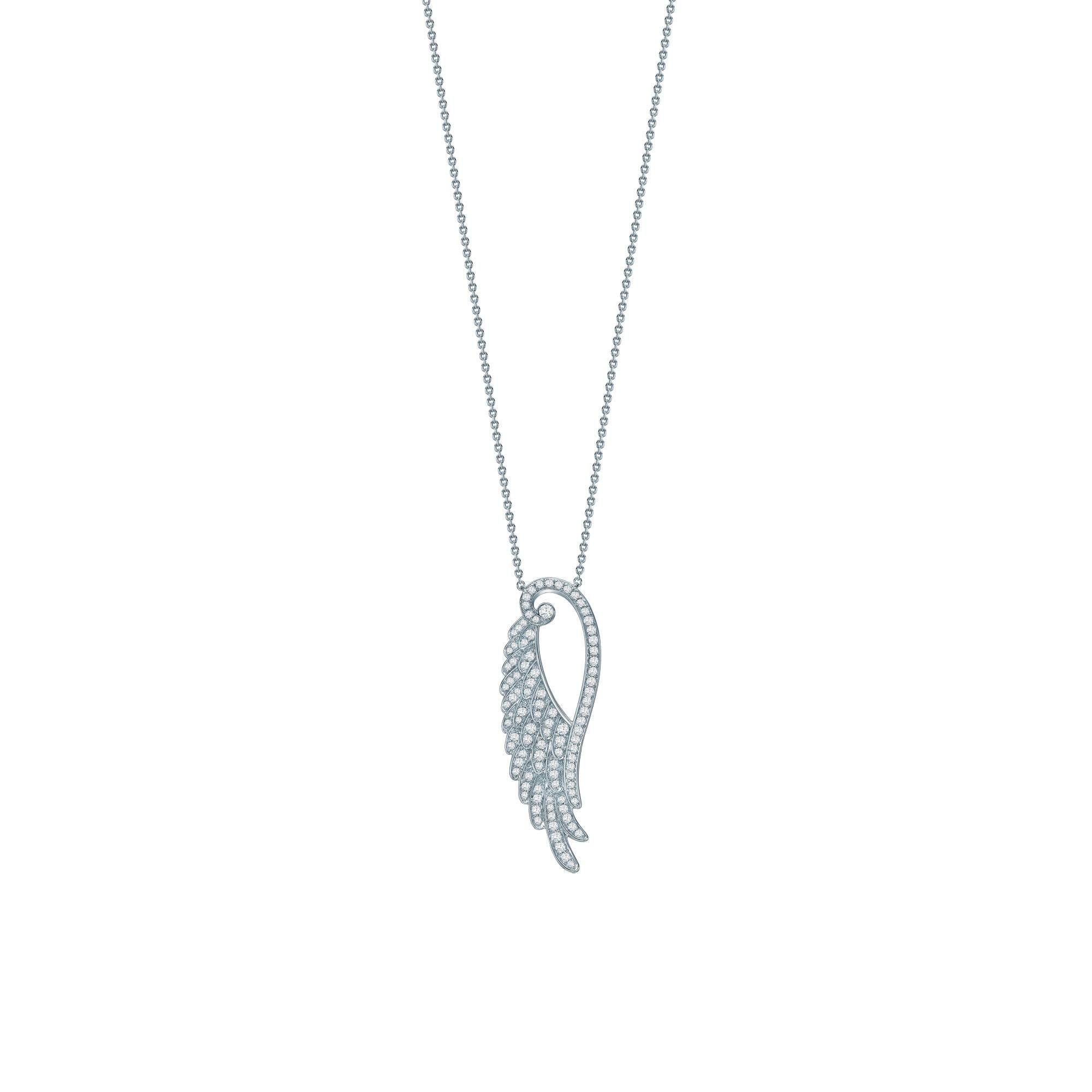 Garrard Wings Embrace 18 Karat White Gold Drop Pendant with Round White Diamond