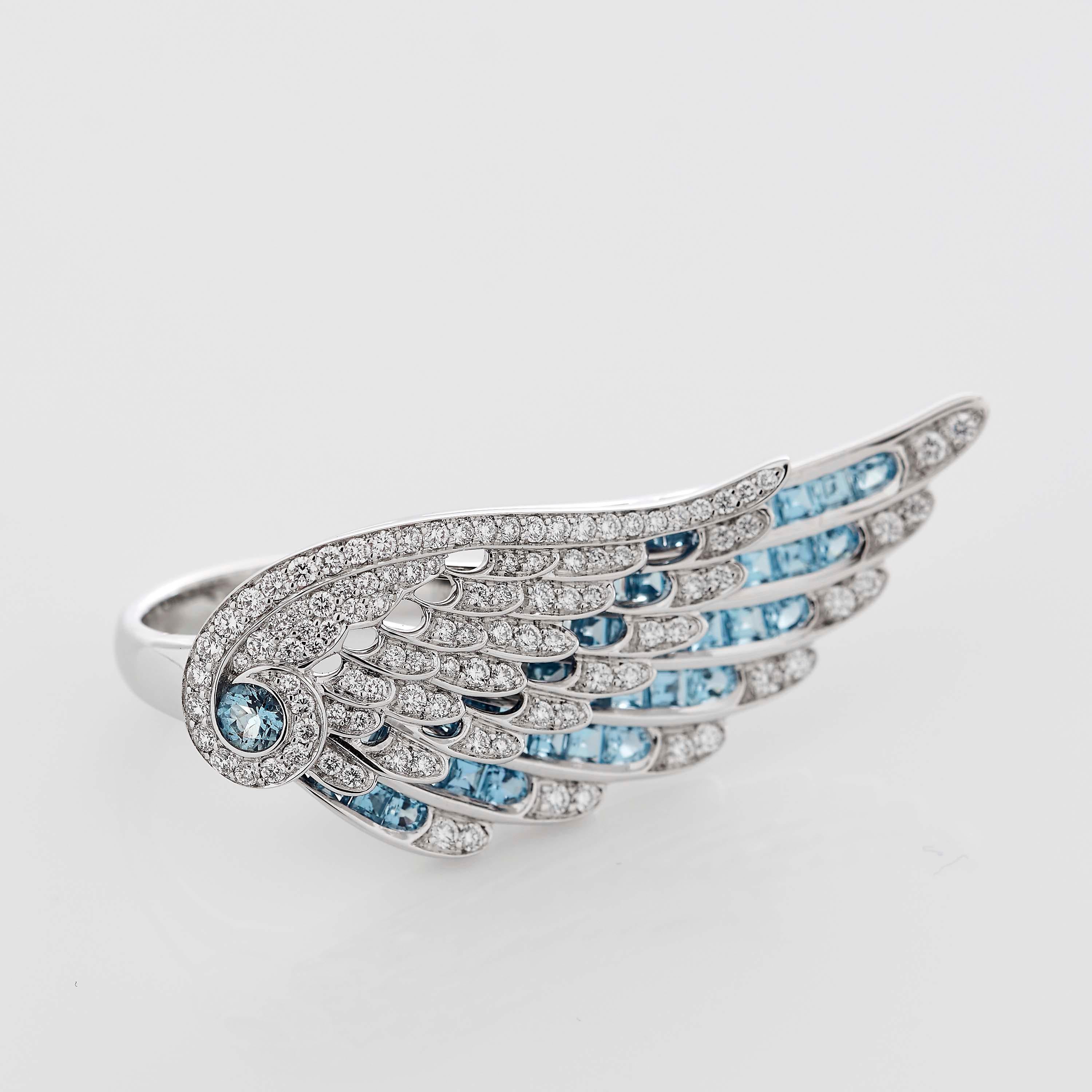Garrard 'Wings Embrace' 18 Karat White Gold White Diamond Aquamarine Ring For Sale 1