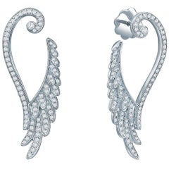 Garrard Wings Embrace 18 Karat White Gold White Diamond Drop Earrings 