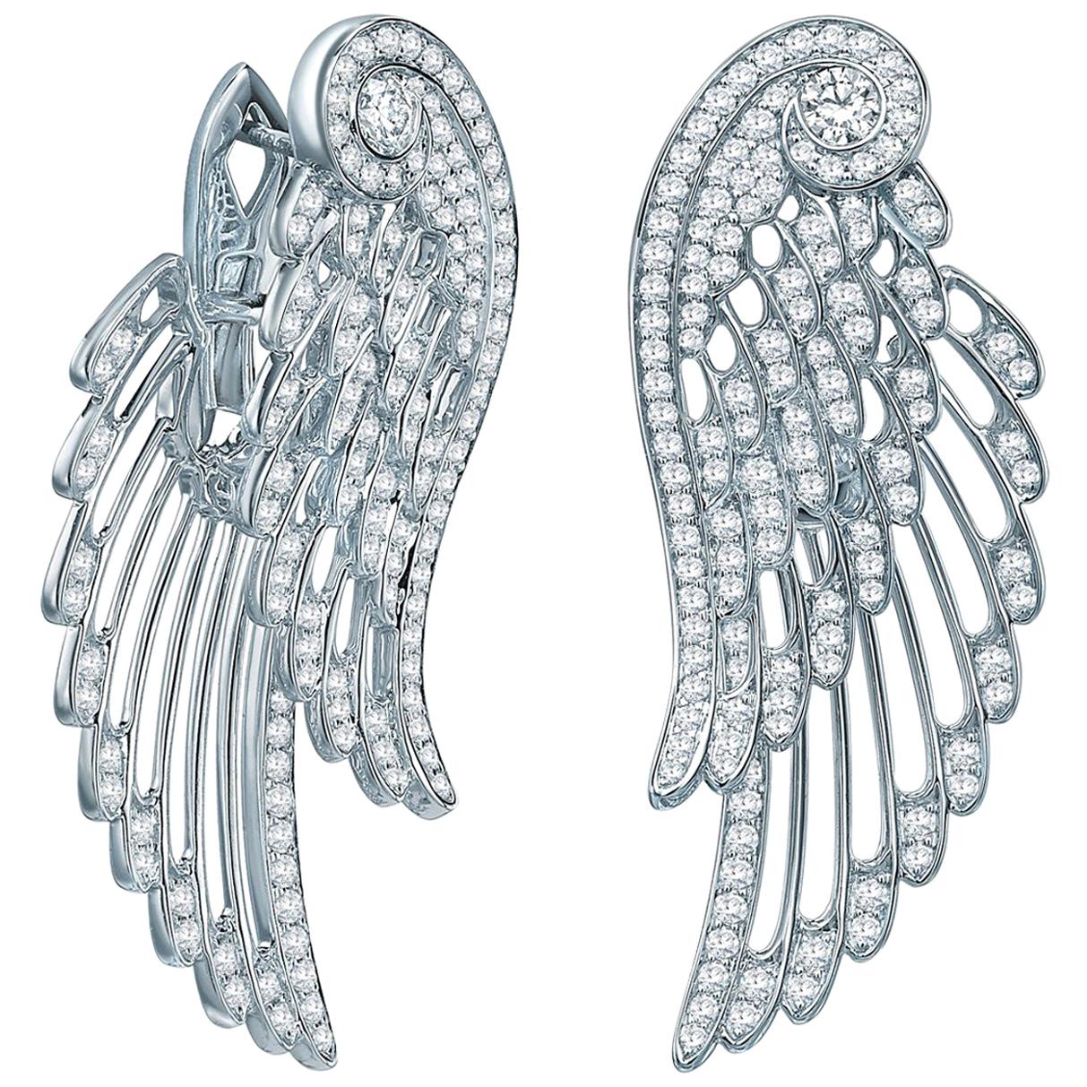 Garrard 'Wings Embrace' 18 karat White Gold White Diamond Drop Earrings For Sale