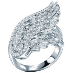 Garrard Wings Embrace 18 Karat White Gold Wrap Ring with Round White Diamond