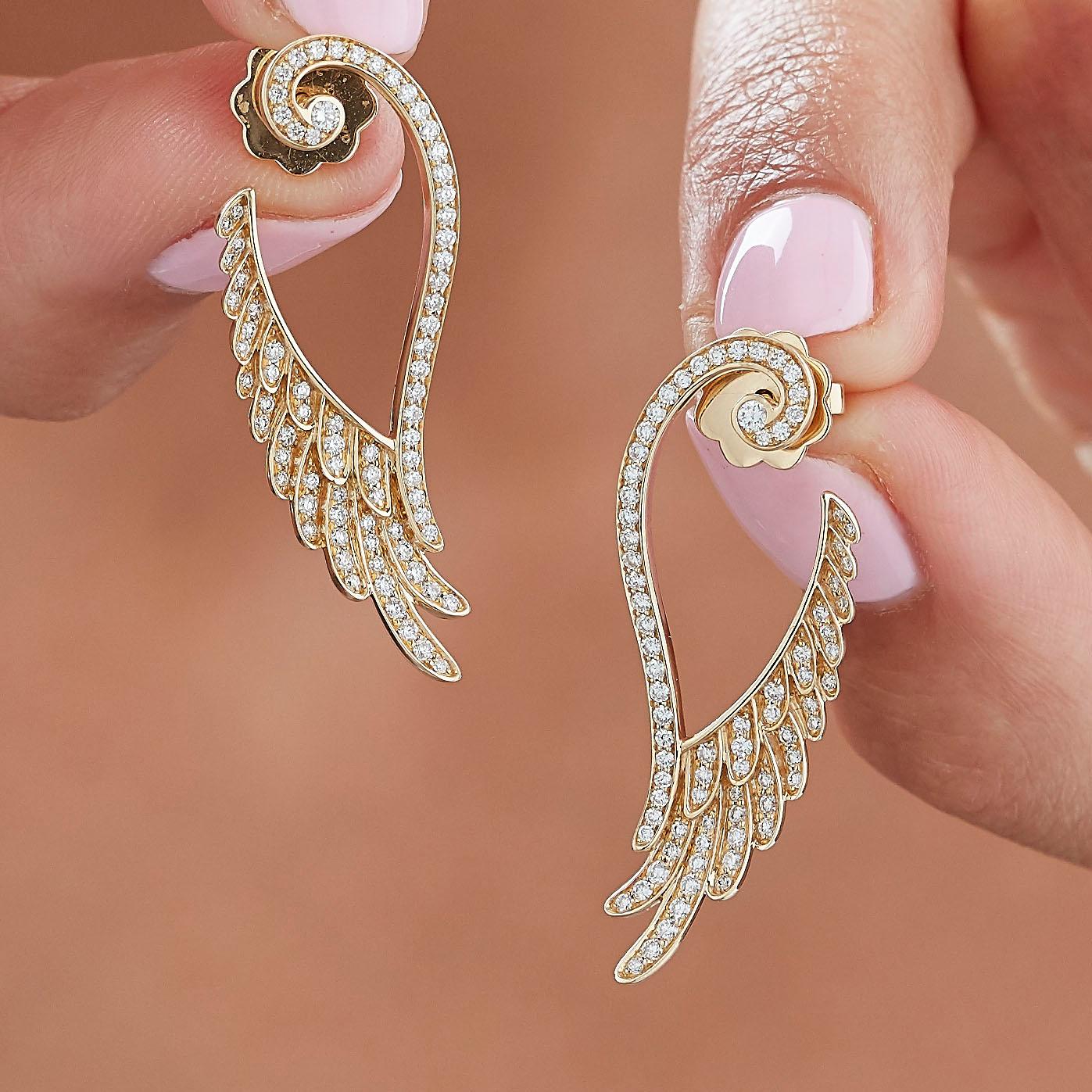Women's Garrard 'Wings Embrace' 18 Karat Yellow Gold and White Diamond Earrings For Sale