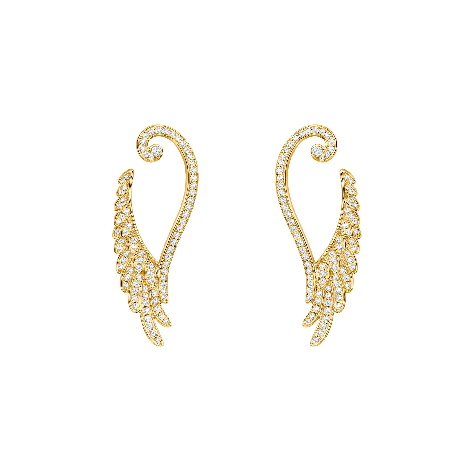 Garrard 'Wings Embrace' 18 Karat Yellow Gold and White Diamond Earrings For Sale