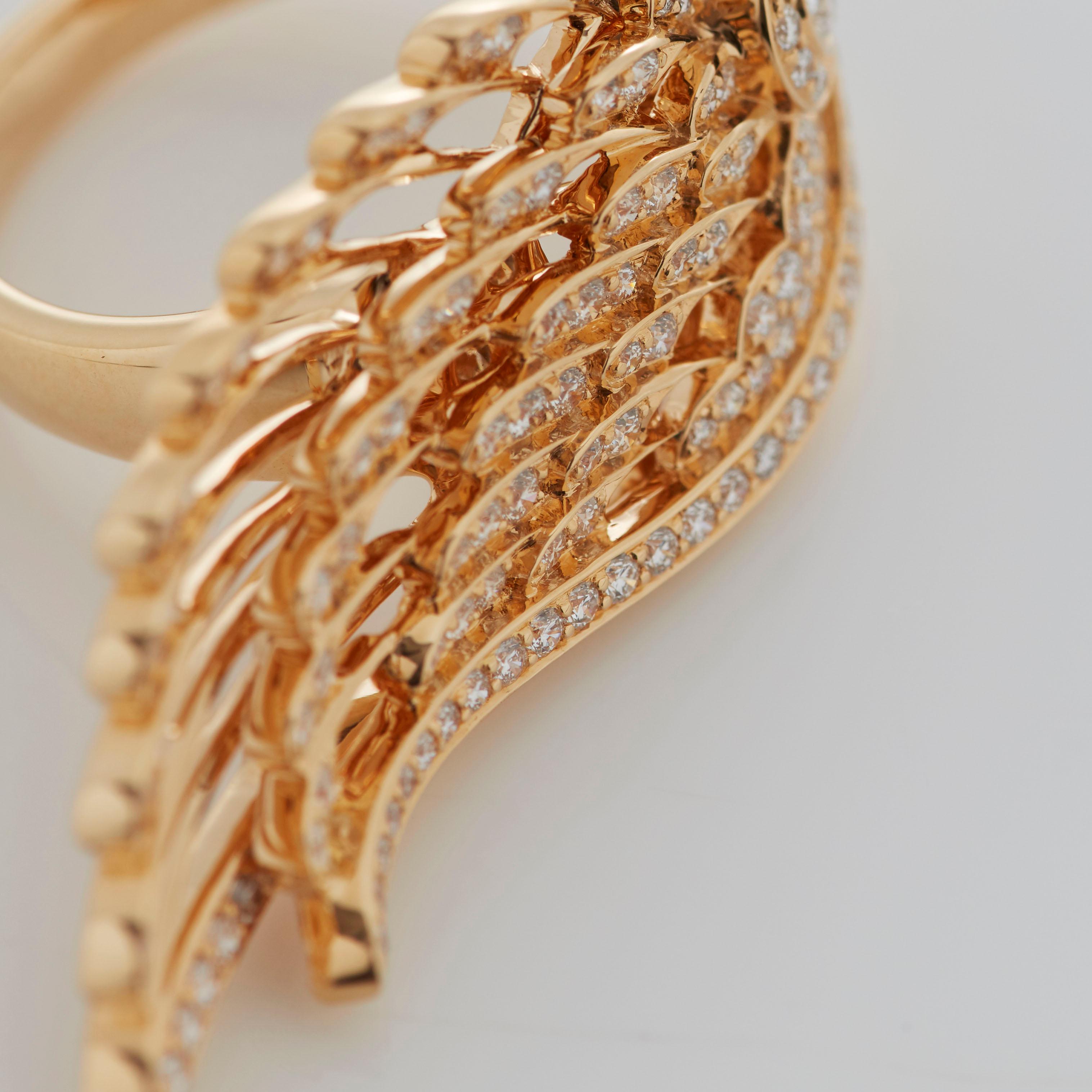 Round Cut Garrard 'Wings Embrace' 18 Karat Yellow Gold Round White Diamond Ring For Sale