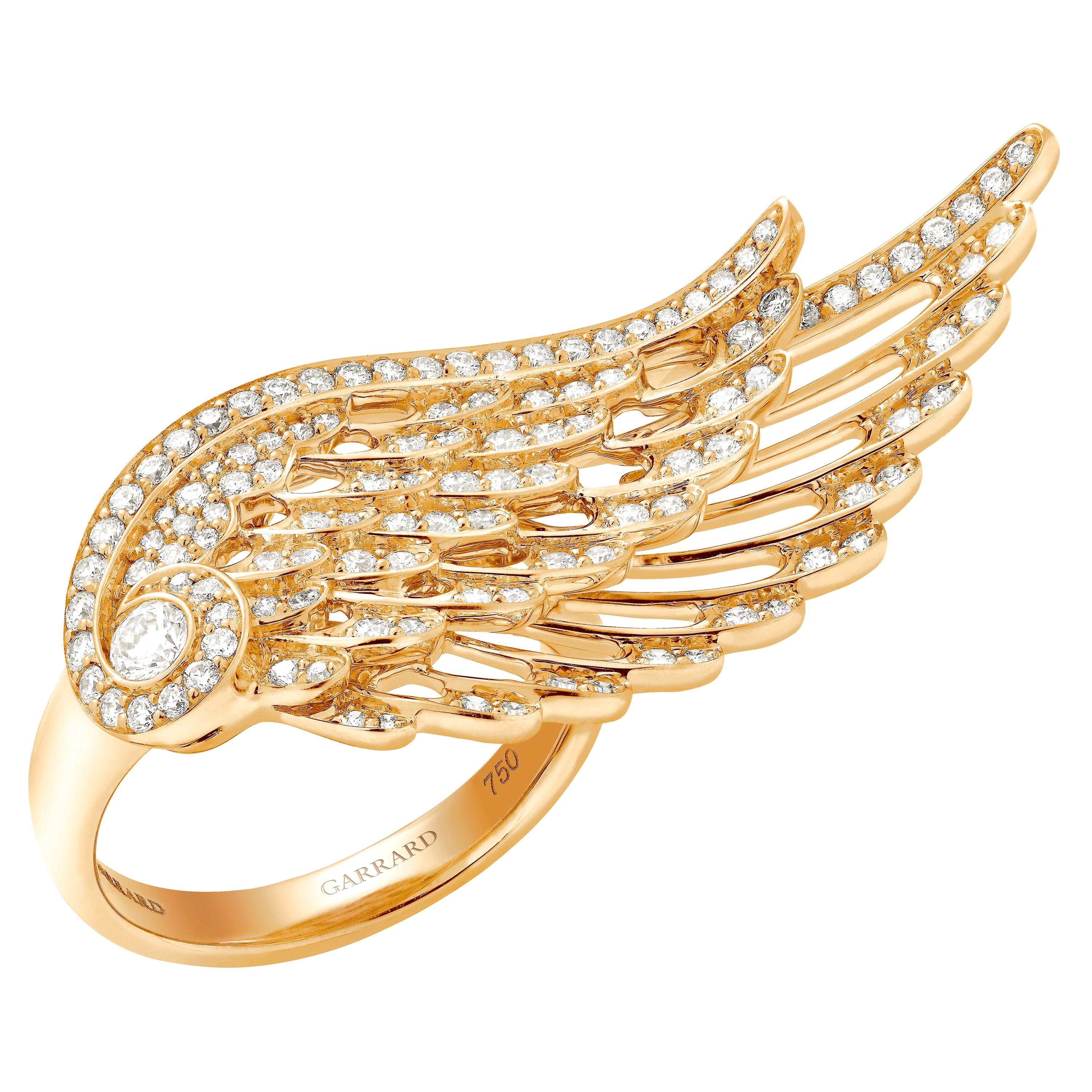 Garrard 'Wings Embrace' 18 Karat Yellow Gold Round White Diamond Ring For Sale