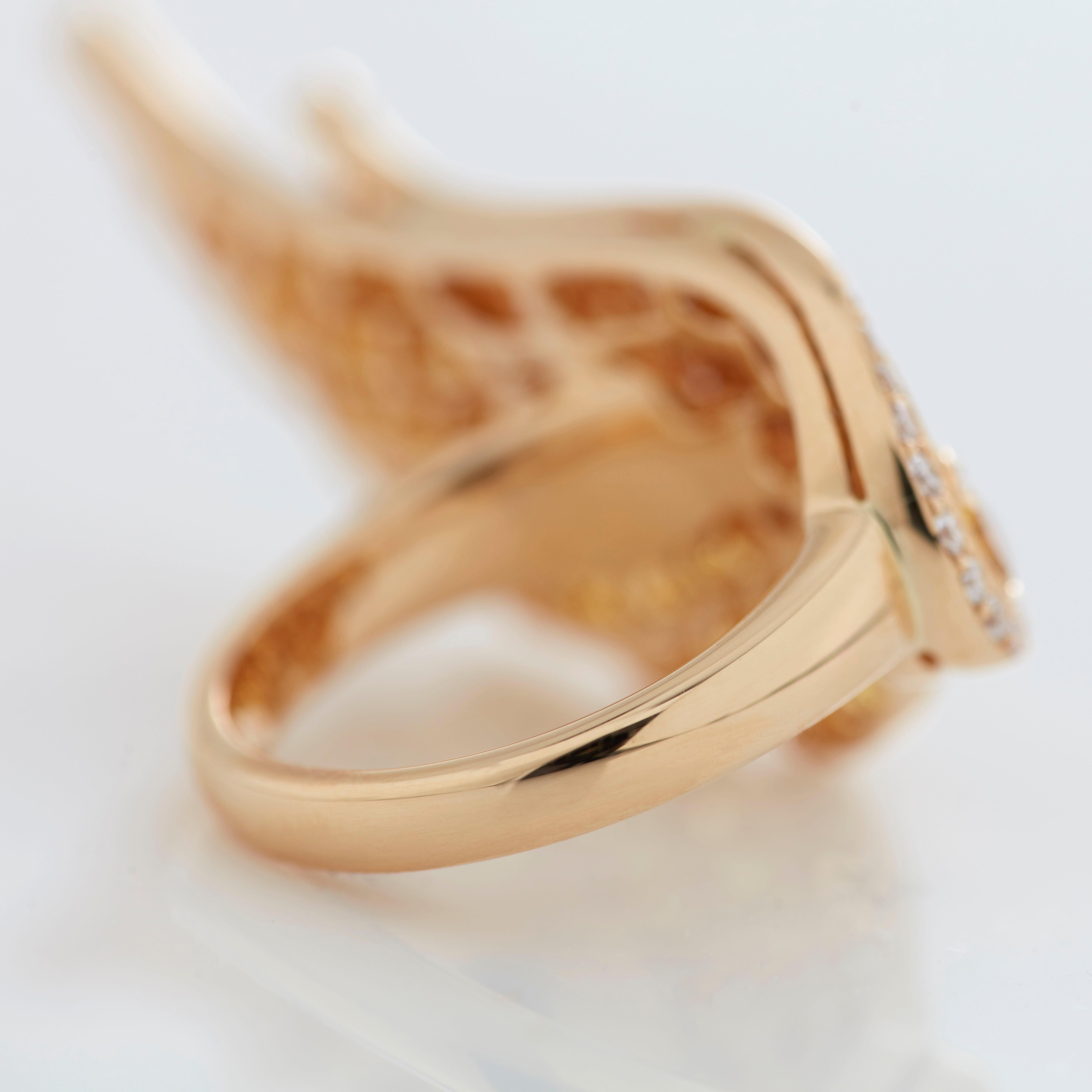Garrard 'Wings Embrace' 18 Karat Yellow Gold White Diamond Yellow Sapphire Ring In New Condition For Sale In London, London