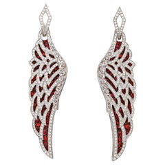 Garrard 'Wings Lace' 18 Karat White Gold Rose Cut Diamond and Ruby Drop Earrings