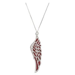 Garrard 'Wings Lace' 18 Karat White Gold Rose Cut Diamond and Ruby Drop Pendant