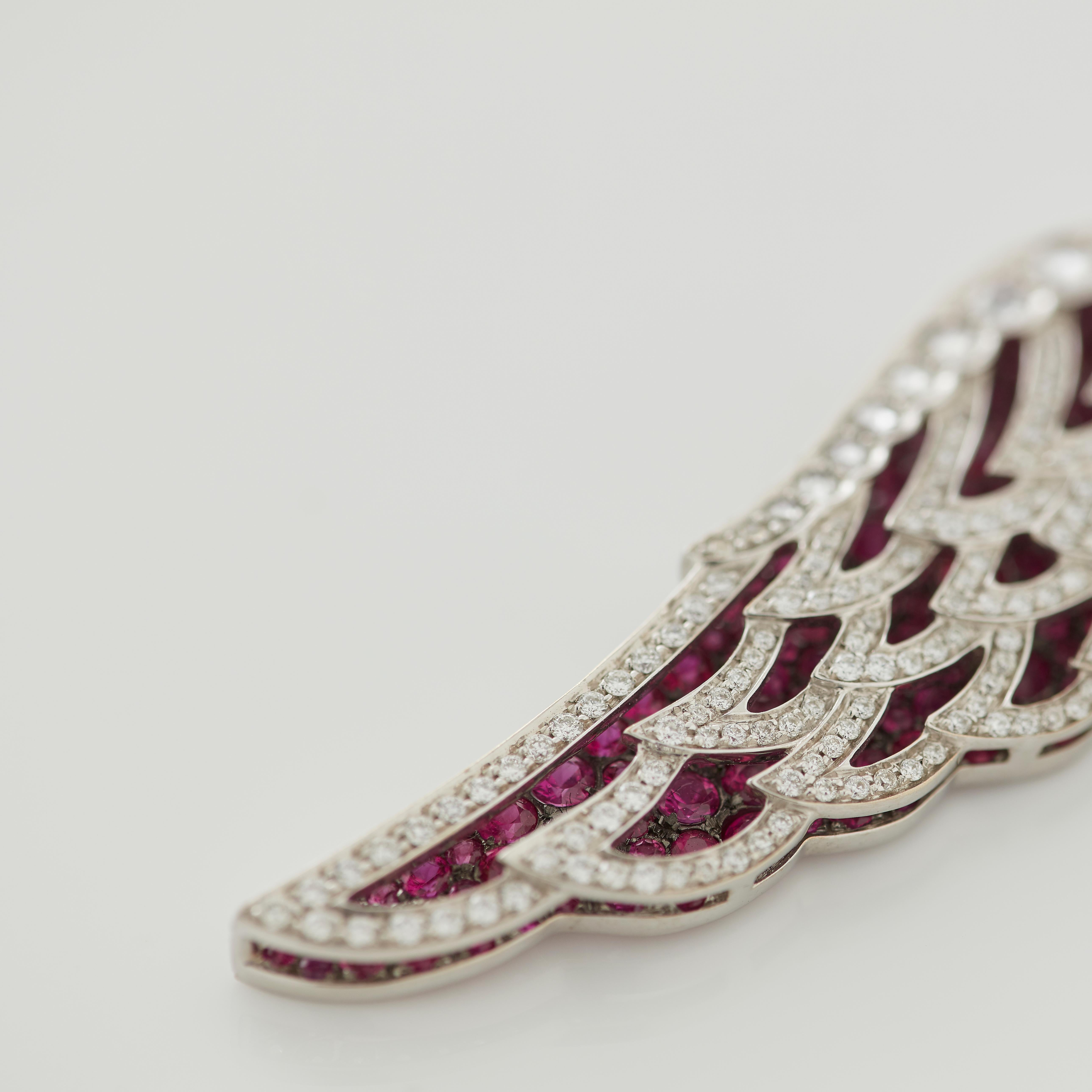 Garrard 'Wings Lace' 18 Karat White Gold Rose Cut Diamond and Ruby Drop Earrings For Sale 2