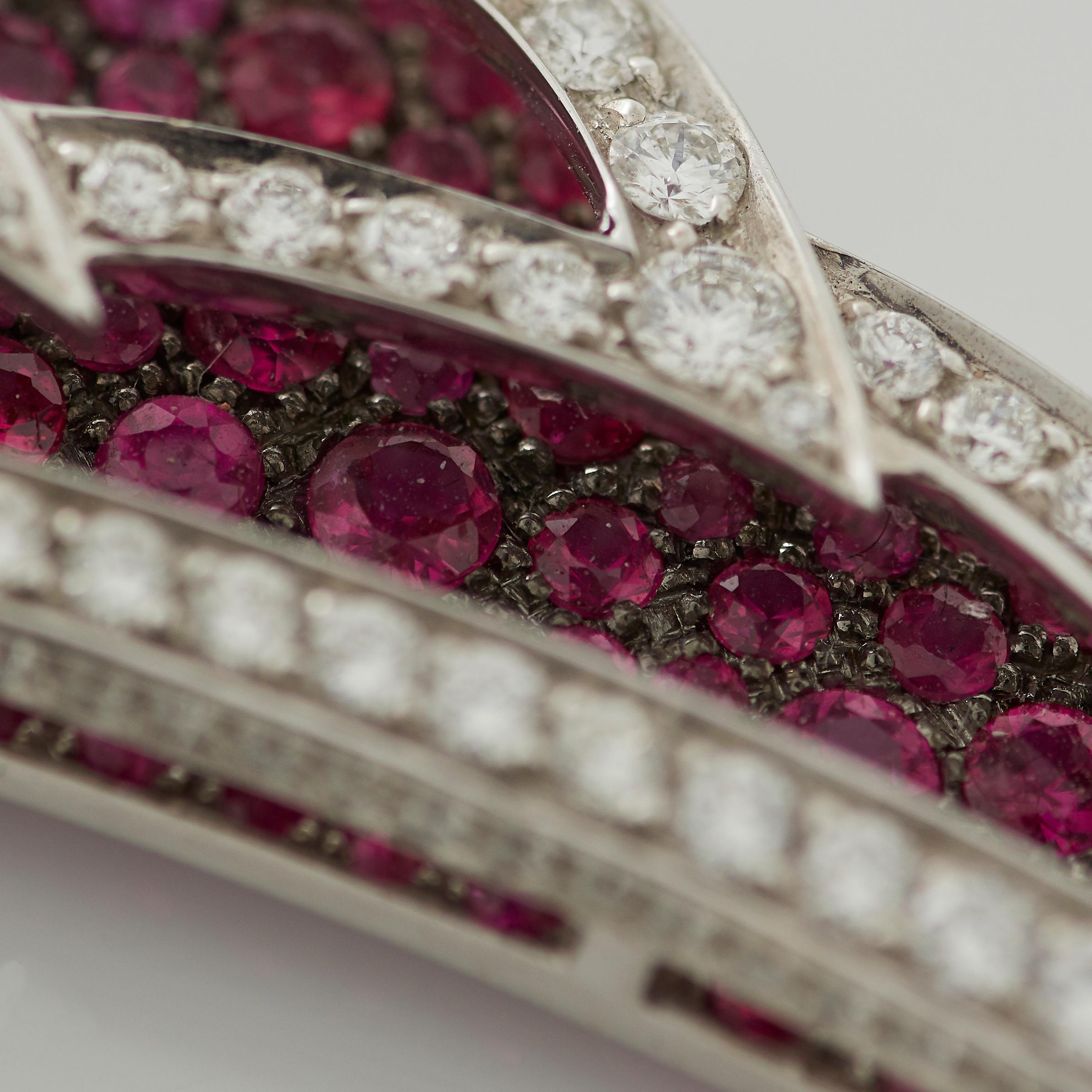 Garrard 'Wings Lace' 18 Karat White Gold Rose Cut Diamond and Ruby Drop Pendant For Sale 6